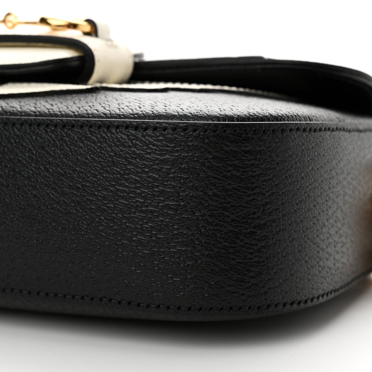 X ADIDAS Textured Dollar Calfskin Web Small Trefoil Horsebit 1955 Shoulder Bag Black Off White