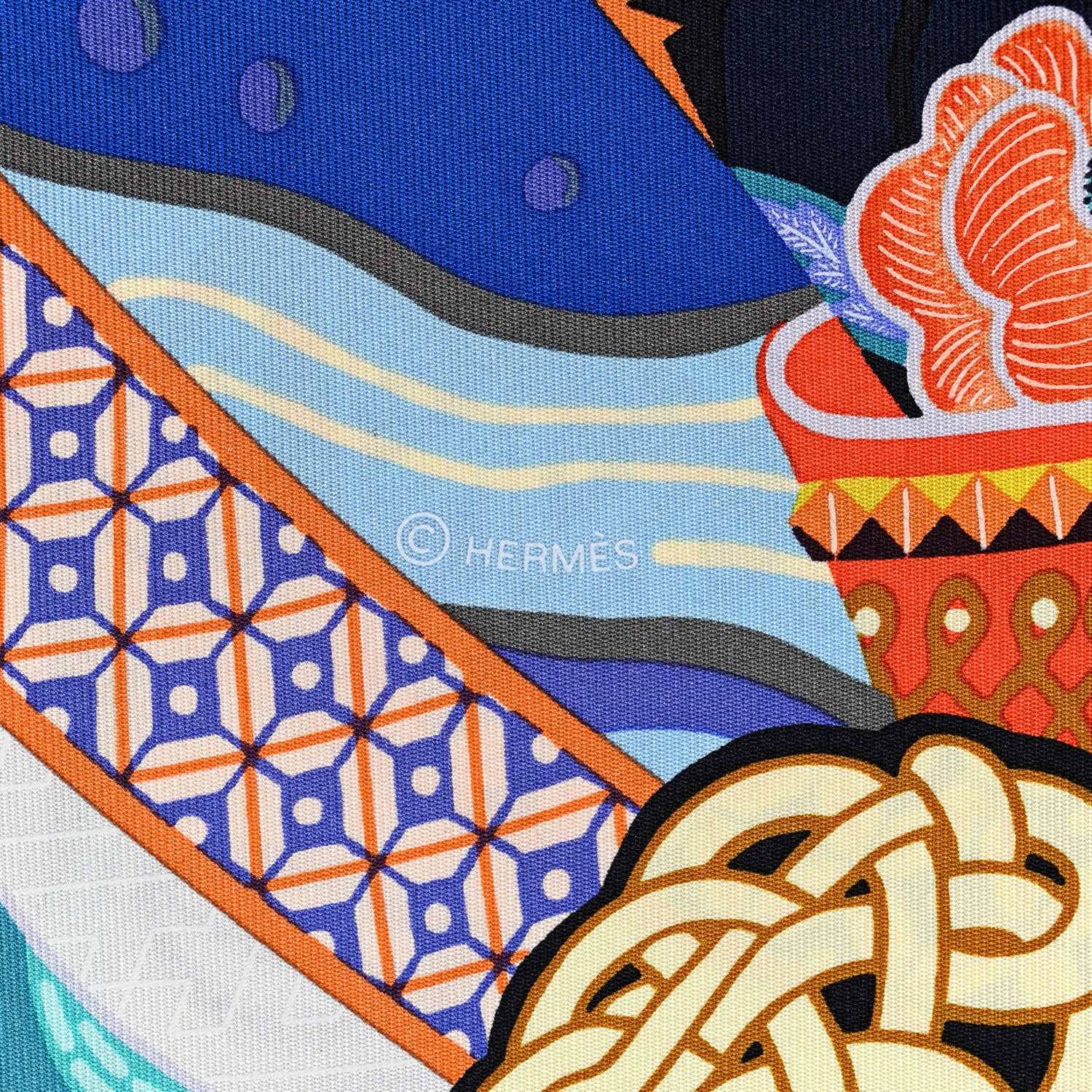 Hermes Silk Twill Duo Cosmique Scarf 90 Rose Pale Bleu Orange 5 of 6