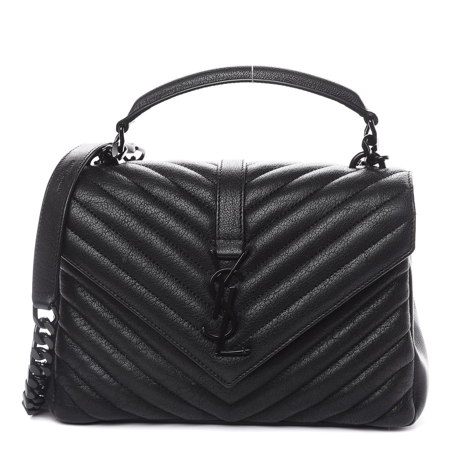 Sheepskin Matelasse Chevron Monogram Monochrome Medium College Bag Black