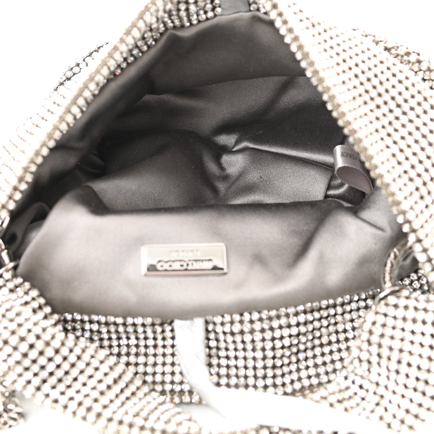 Satin Crystal Embellished Bonny Shoulder Bag Silver