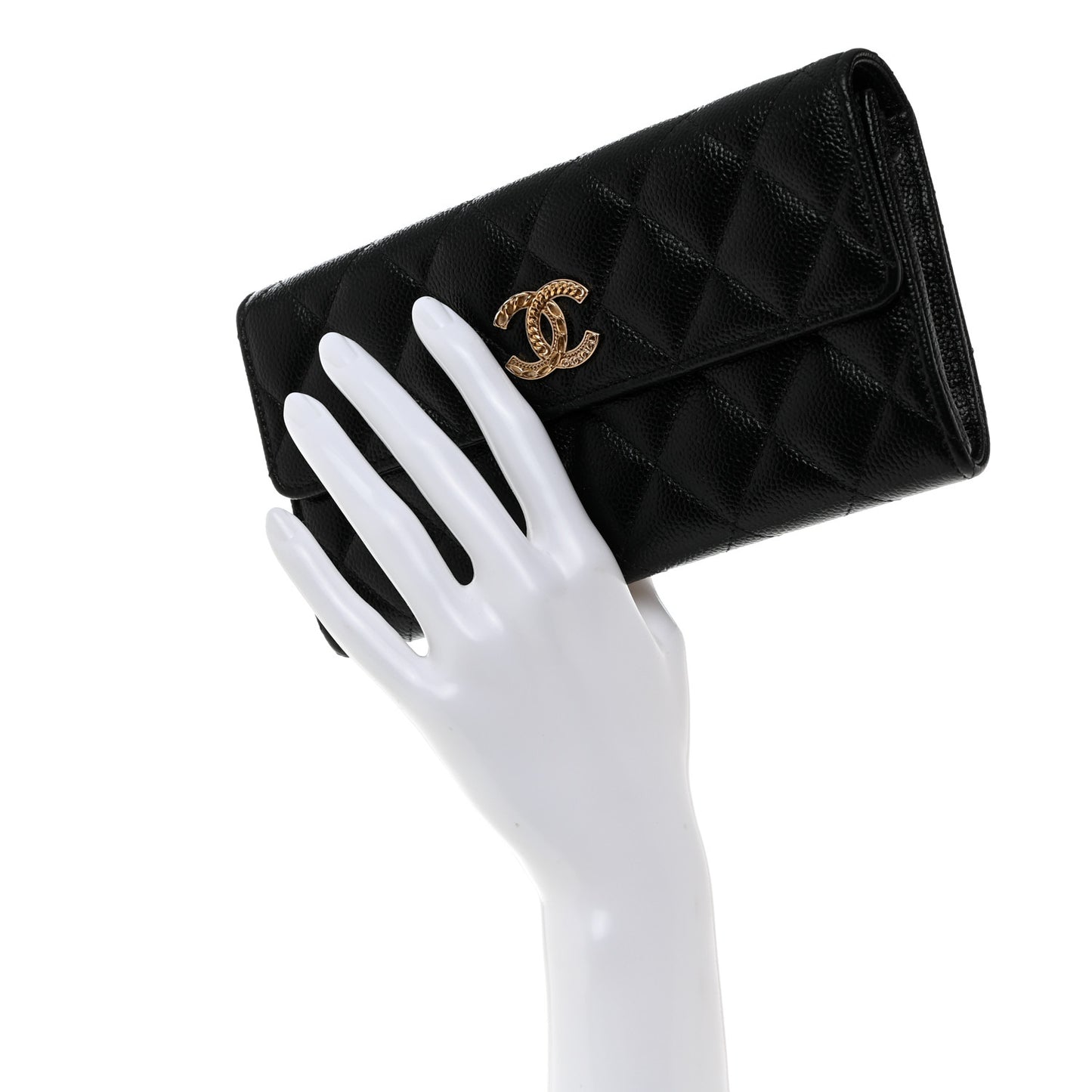 Caviar Quilted Multi Chain CC Large Gusset Flap Wallet Black