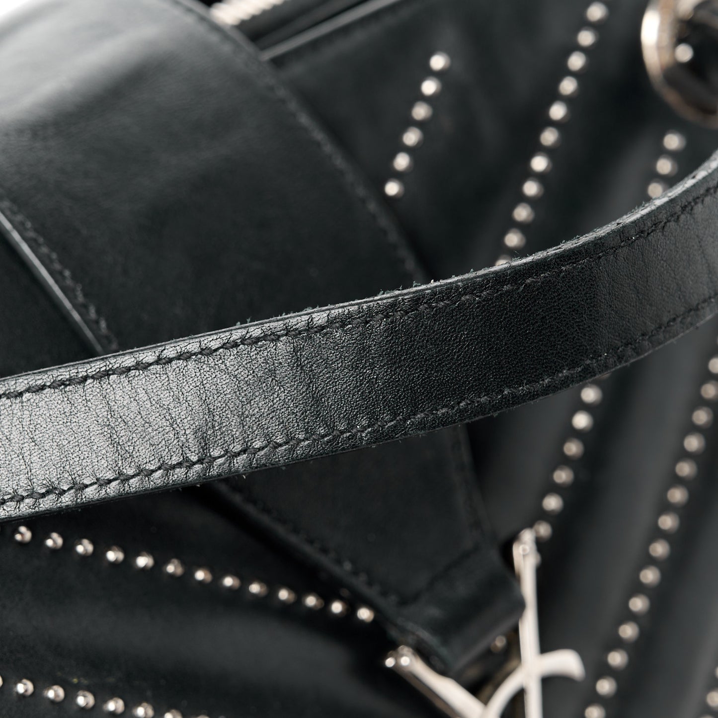 Lambskin Matelasse Studded Chevron Monogram Shopping Bag Black