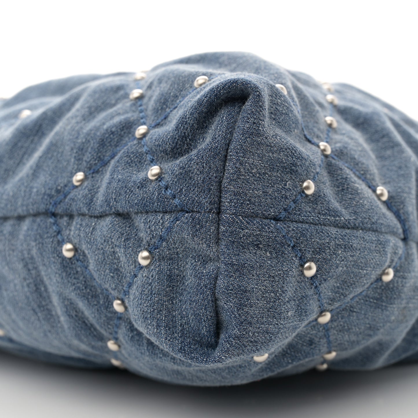 Washed Denim Quilted Studded Small Chanel 22 Blue