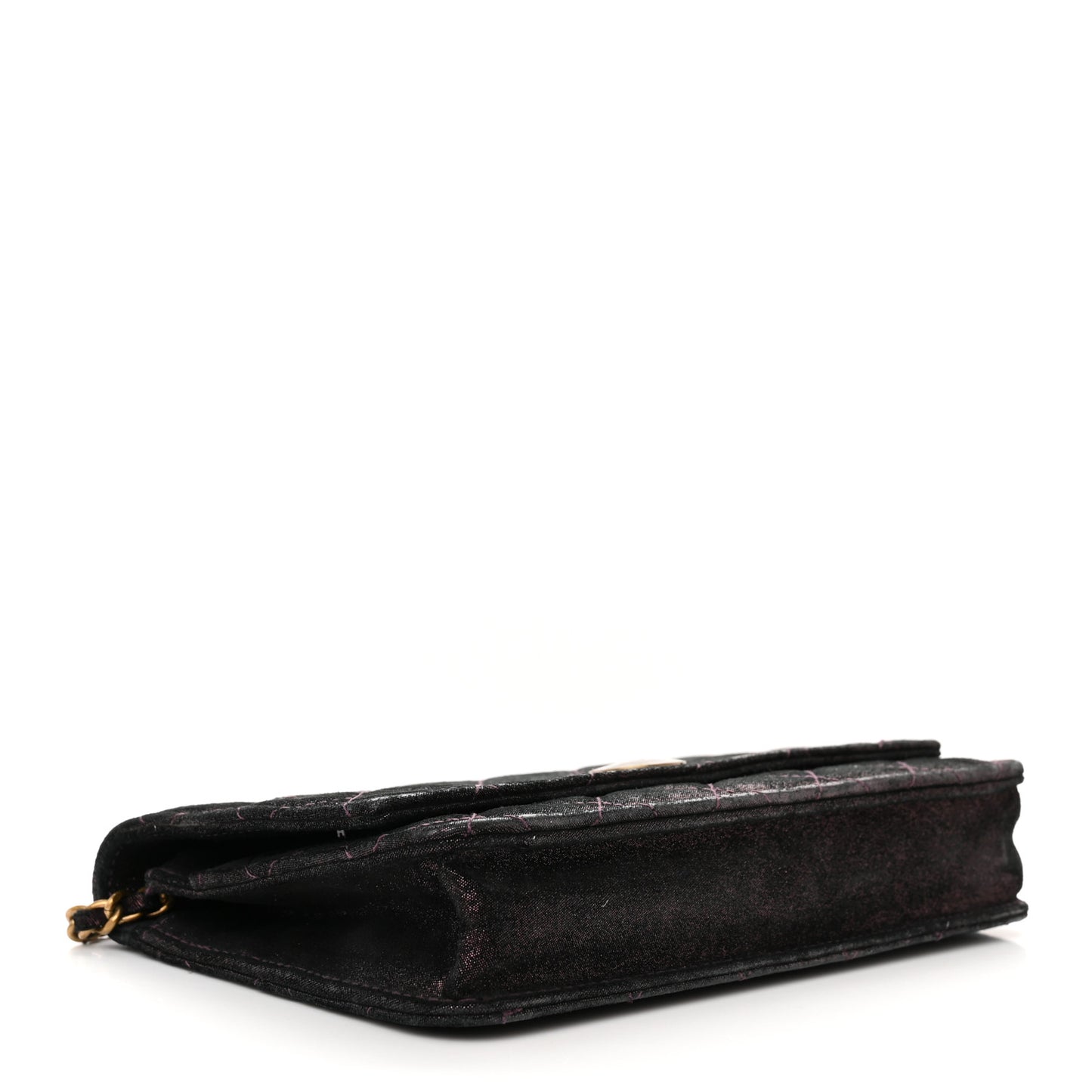 Iridescent Calfskin Quilted Tartan Button Wallet on Chain WOC