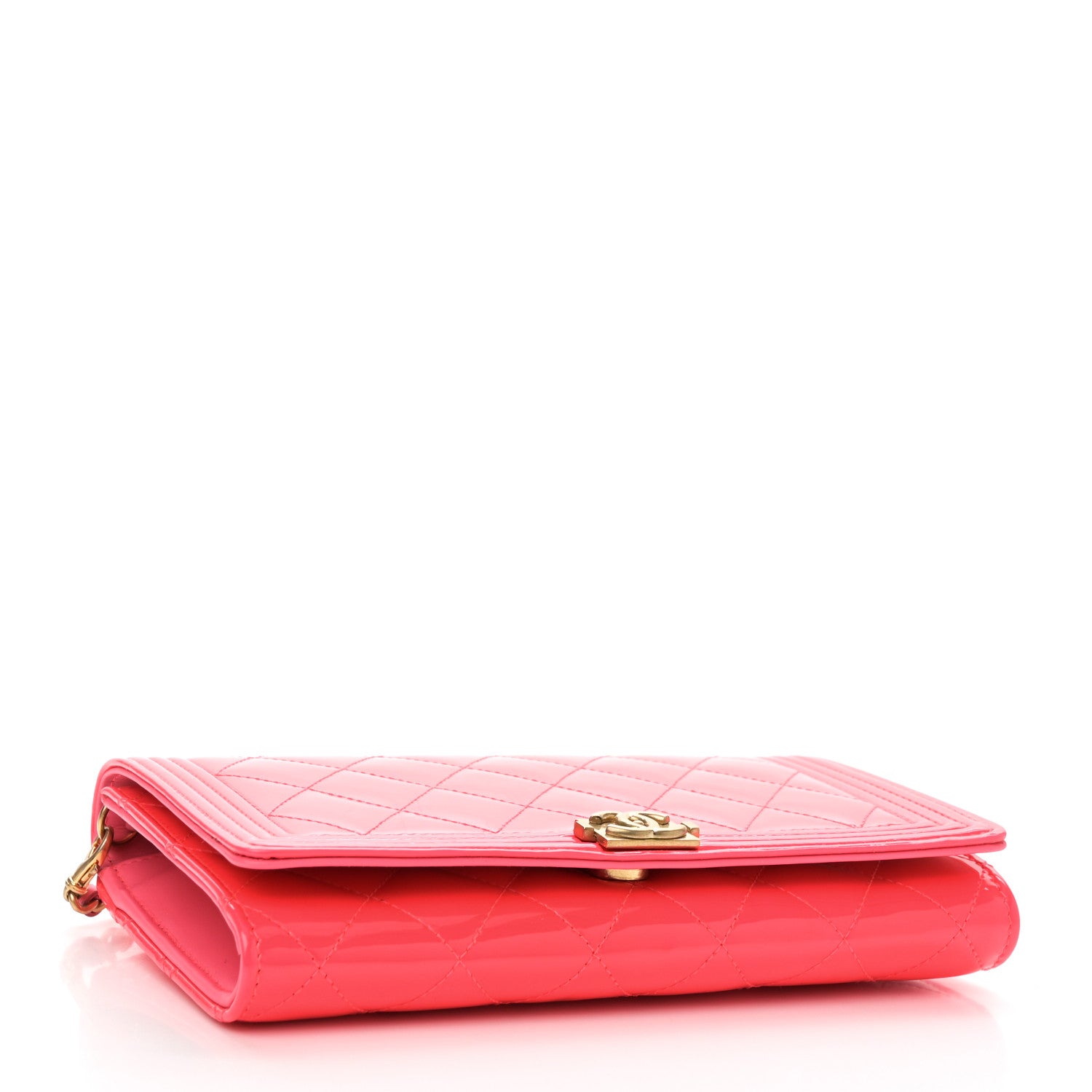 Chanel Patent Quilted Boy Wallet On Removable Chain WOC Pink 5 of 12
