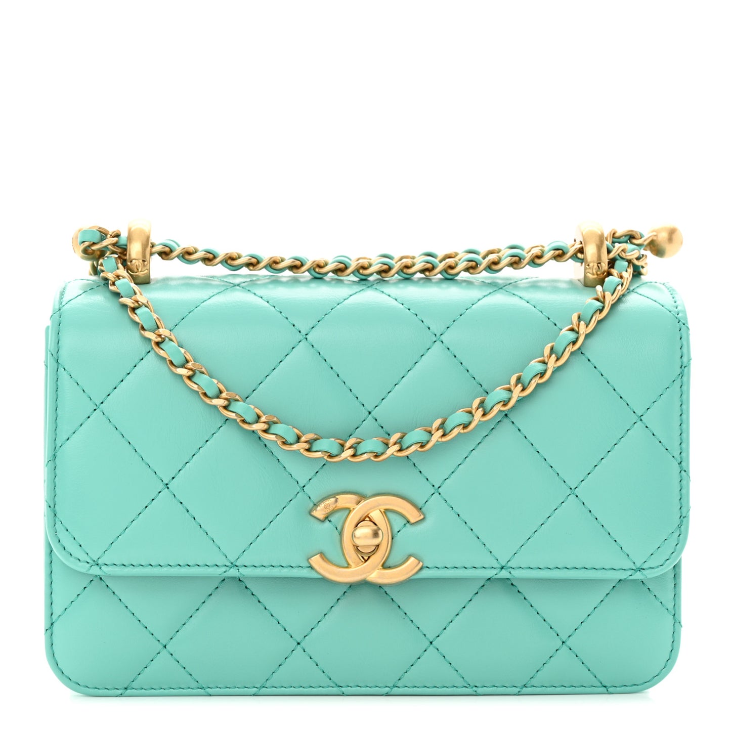 Calfskin Quilted Mini Perfect Fit Flap Turquoise