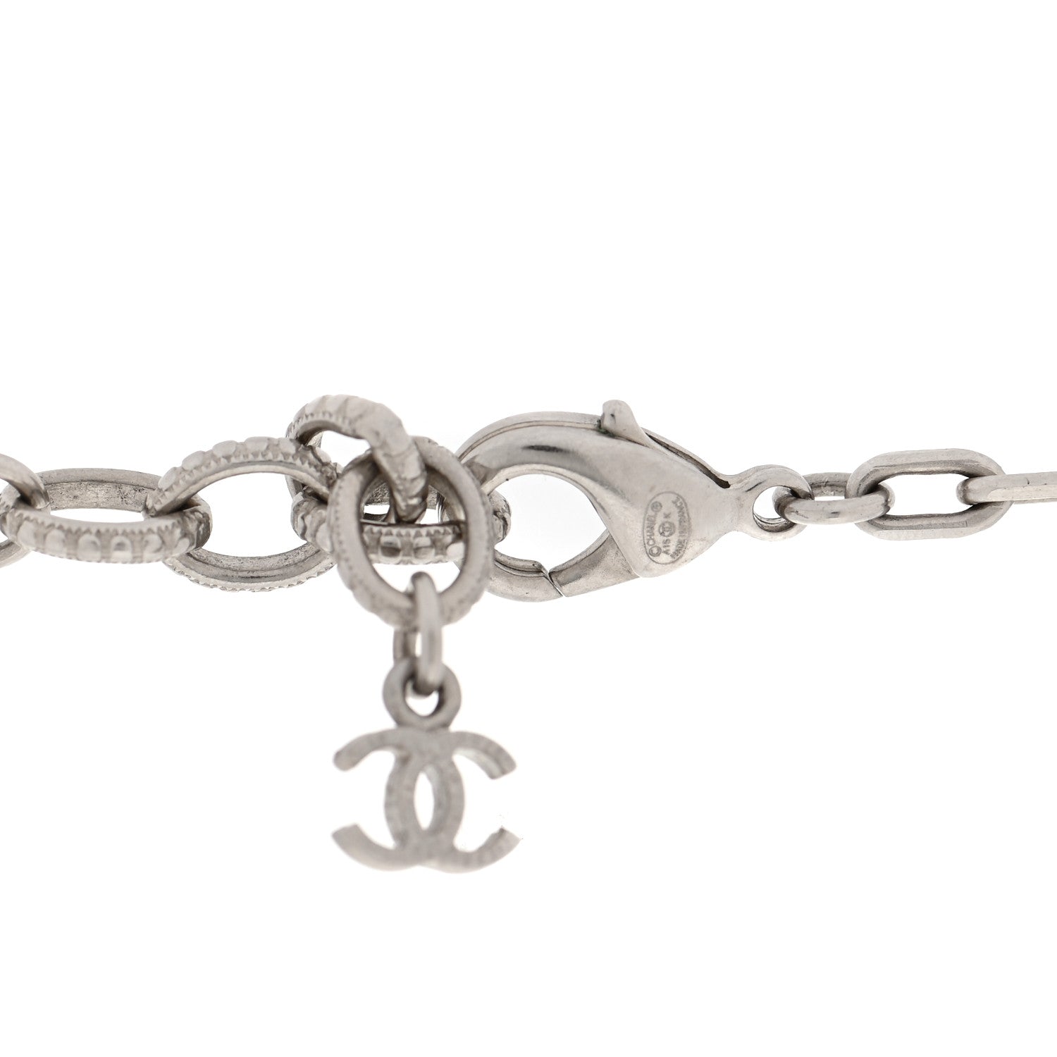 Chanel Crystal Strass Pearl CC Necklace Silver Black 5 of 5