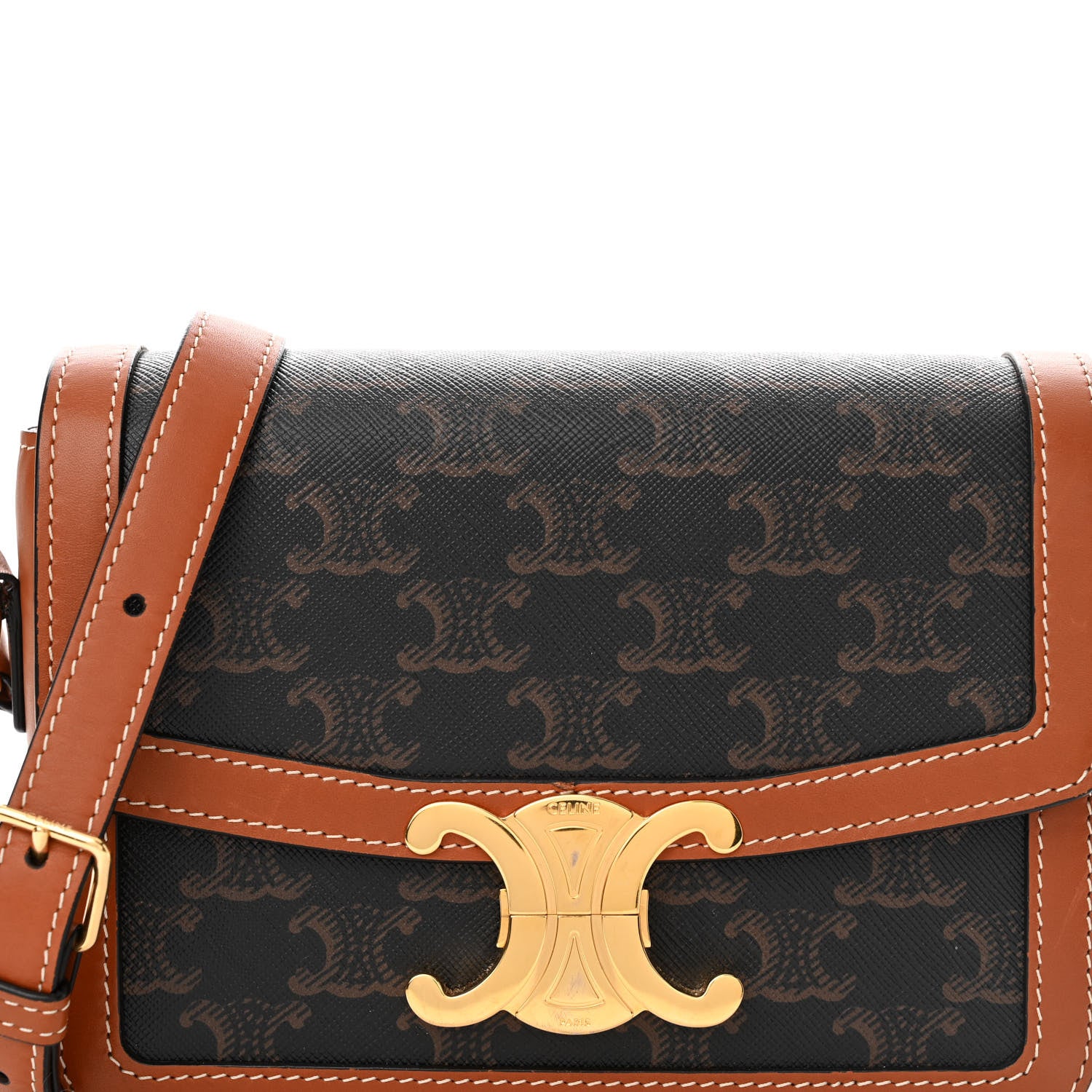 Celine Calfskin Triomphe Canvas Teen Triomphe Bag Tan 9 of 11