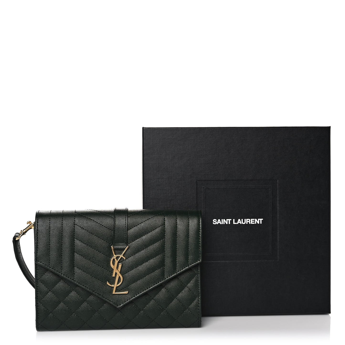 Grain De Poudre Textured Mixed Matelasse Triquilt Monogram Clutch Vert Fonce