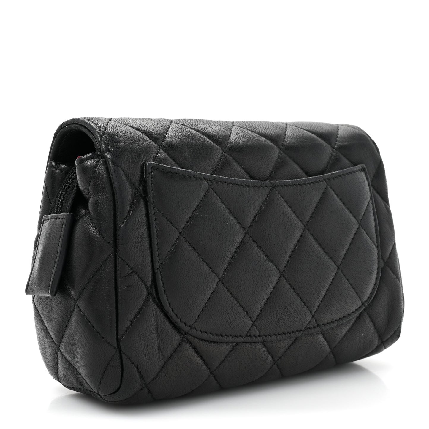 Lambskin Quilted Flap Cosmetic Case Black