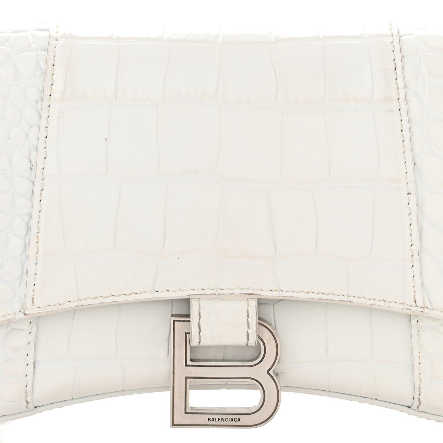 Shiny Calfskin Crocodile Embossed Small Hourglass Evening Chain Bag White
