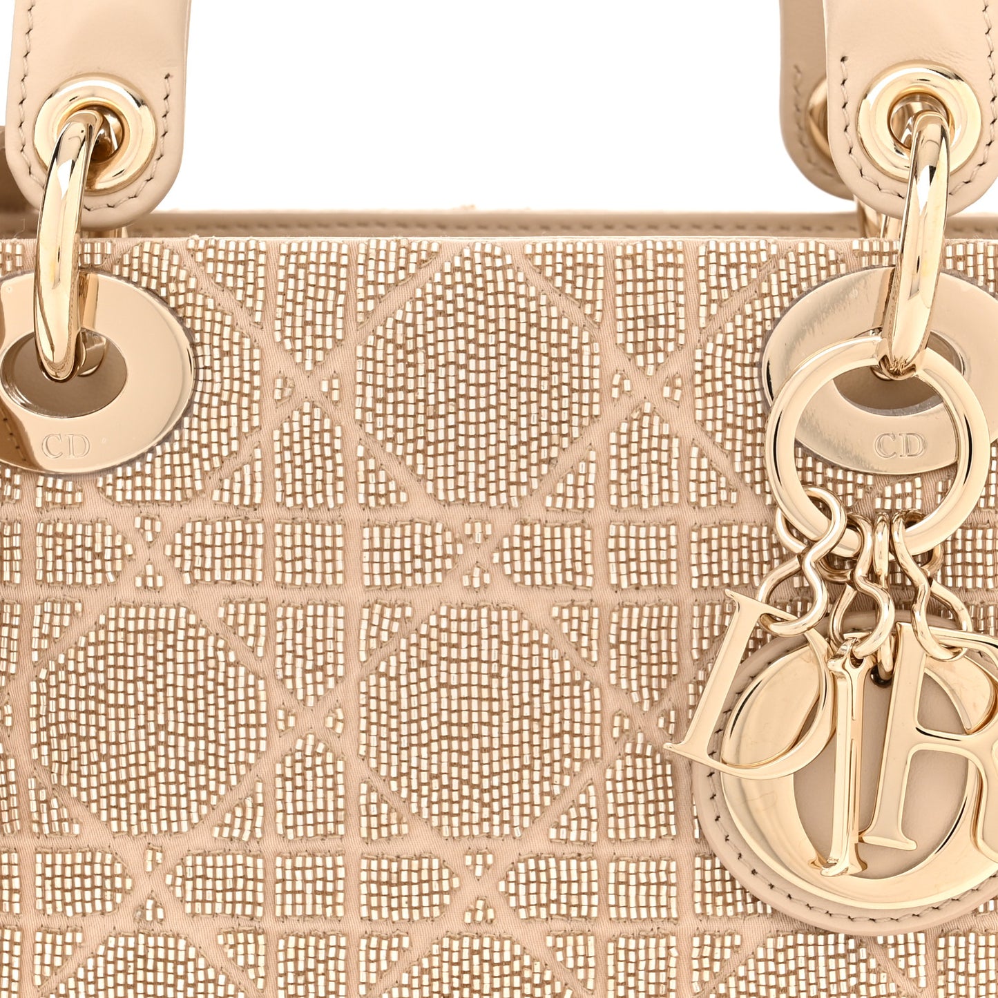 Lambskin Cannage Beaded Embroidered Mini Lady Dior Caramel Beige