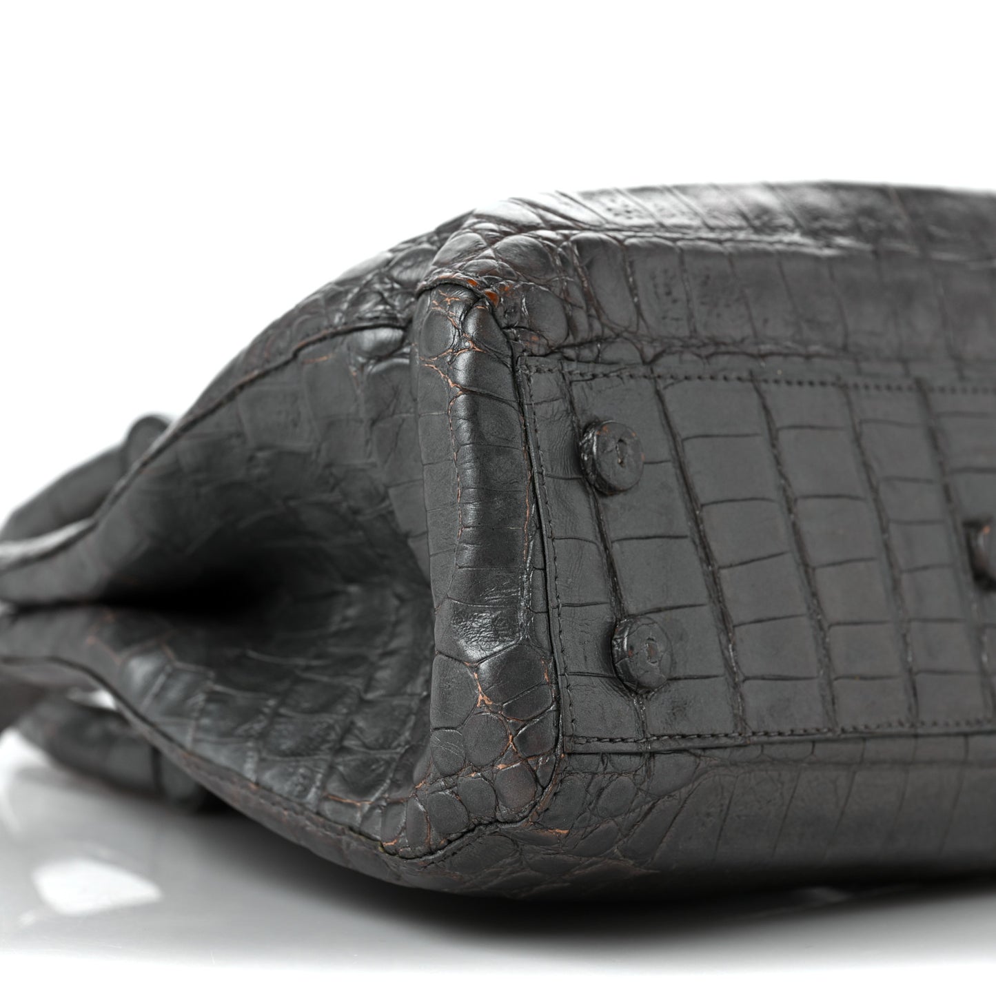 Metallic Crocodile Top Handle Shoulder Bag Anthracite