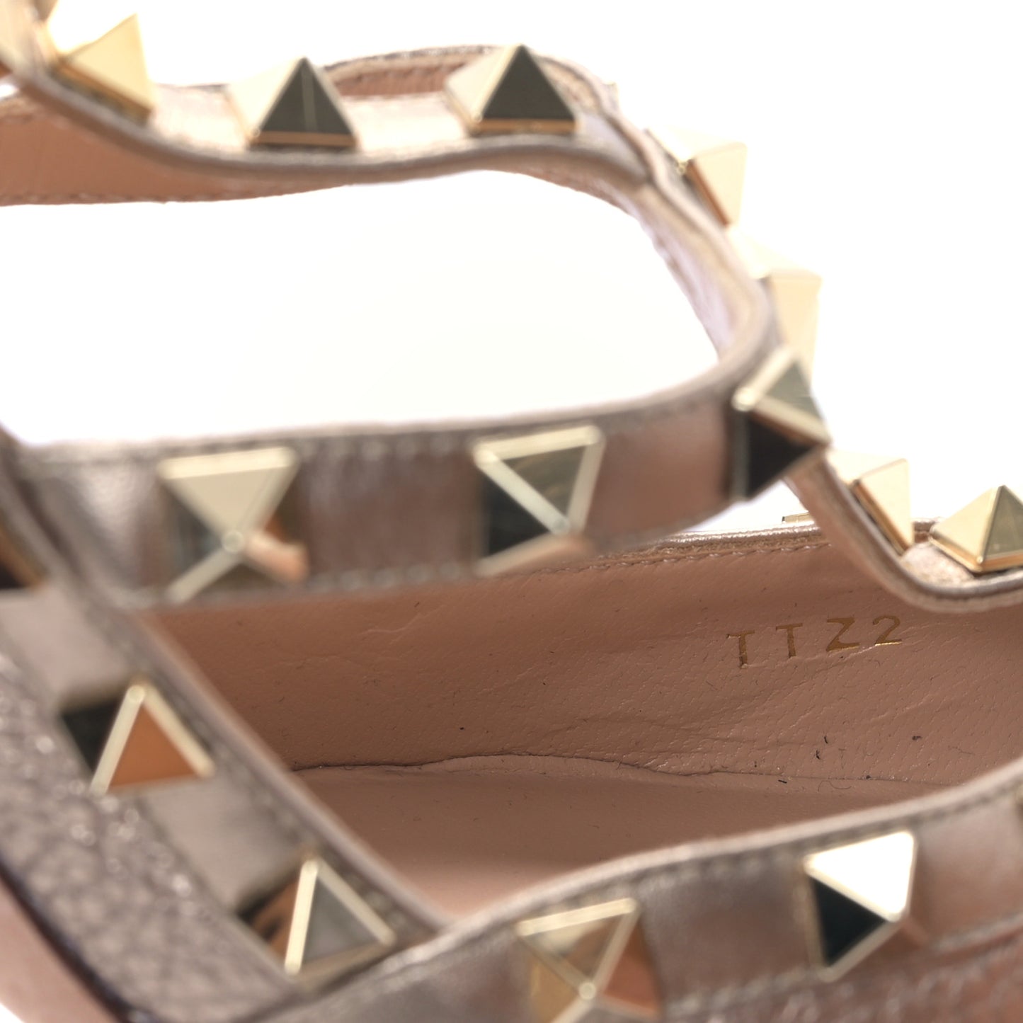 Metallic Pebbled Calfskin Rockstud Ankle Strap 100mm Pumps 39.5 Skin