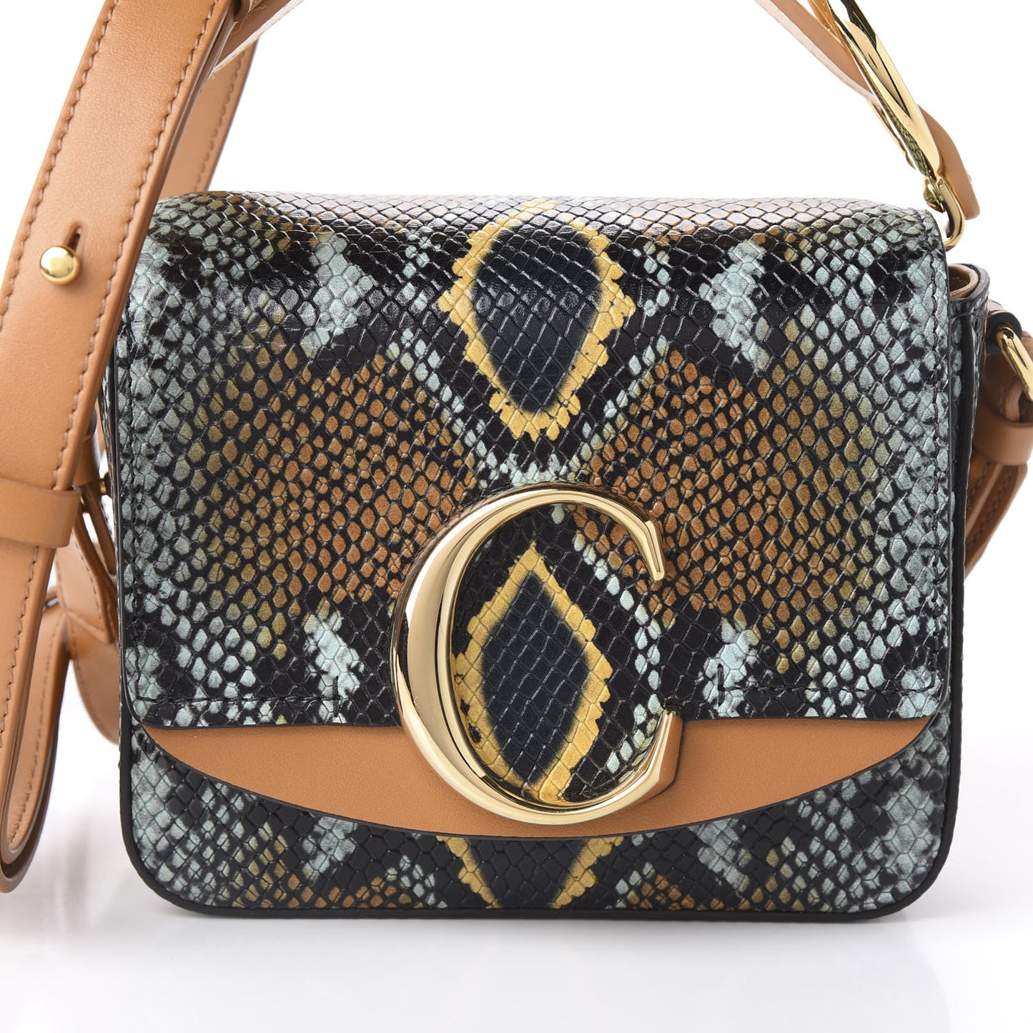 Calfskin Python Embossed Mini C Double Carry Faded Blue