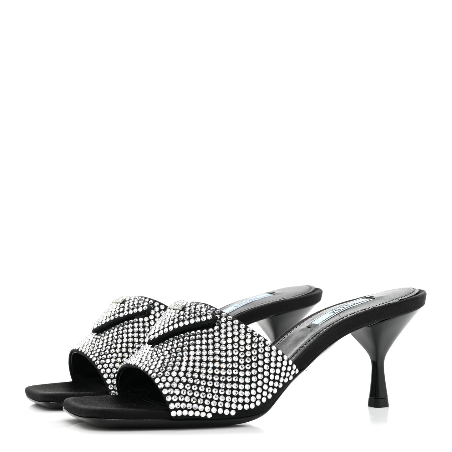 Satin Crystal Logo 65mm Slide Sandals 37.5 Cristal