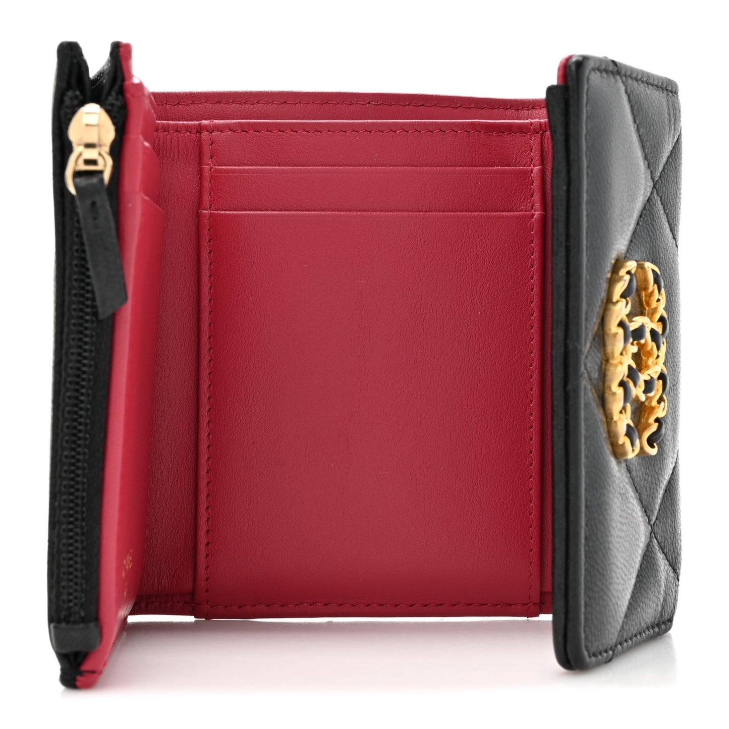Goatskin Quilted Chanel 19 Small Flap Wallet Black
