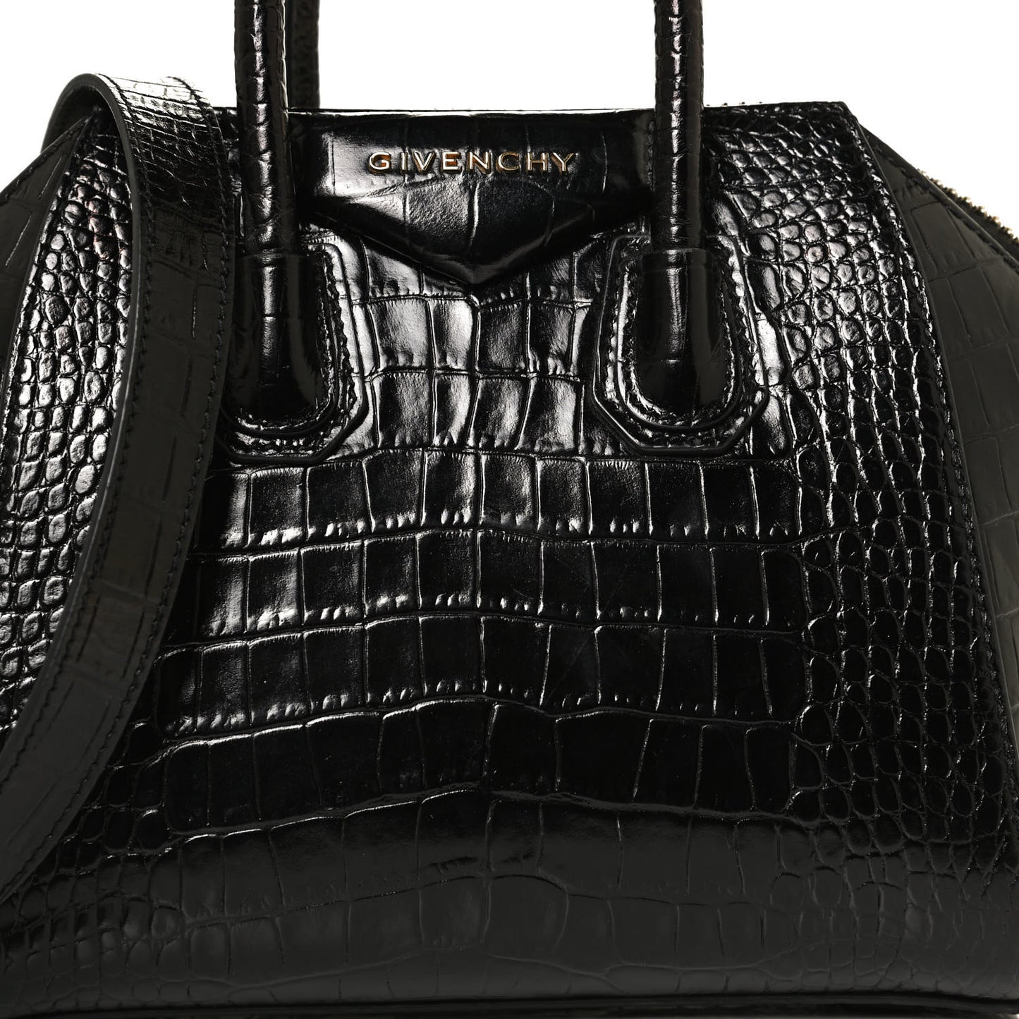 Calfskin Crocodile Embossed Mini Antigona Black