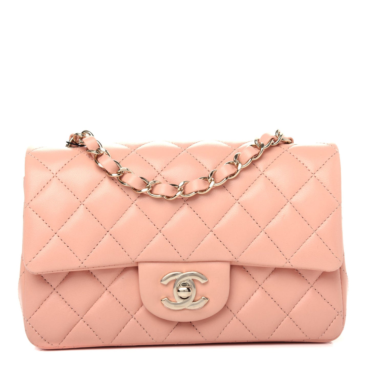Lambskin Quilted Mini Rectangular Flap Light Pink