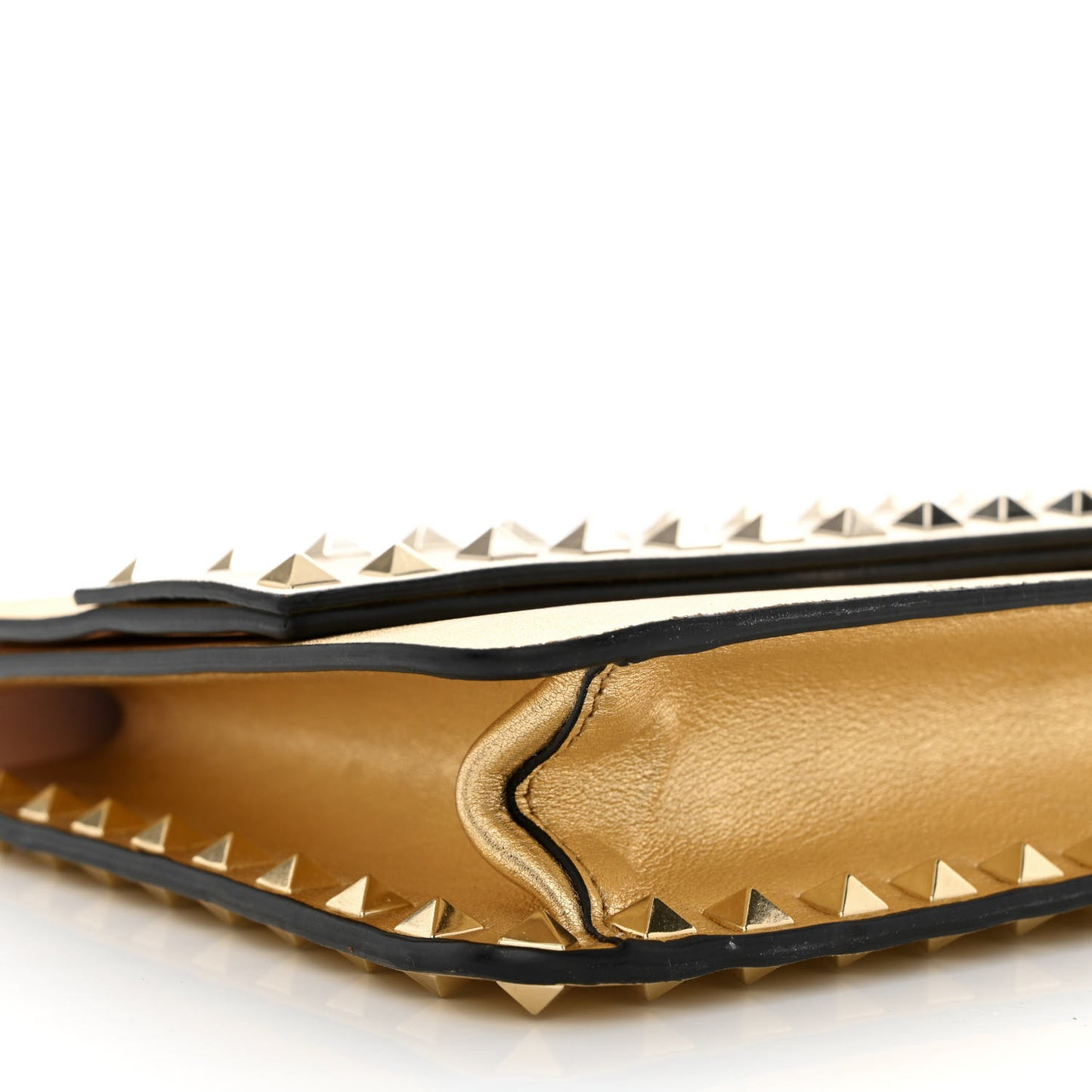 Metallic Calfskin Rockstud Side Slip Wristlet Clutch Gold