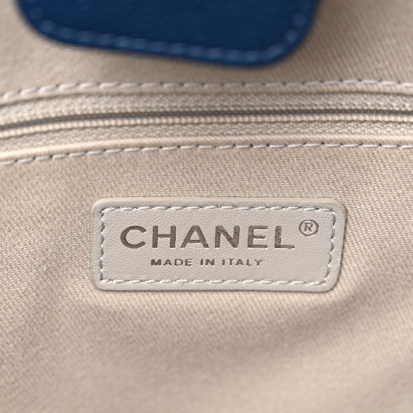 Glazed Calfskin Small Deauville Tote Blue