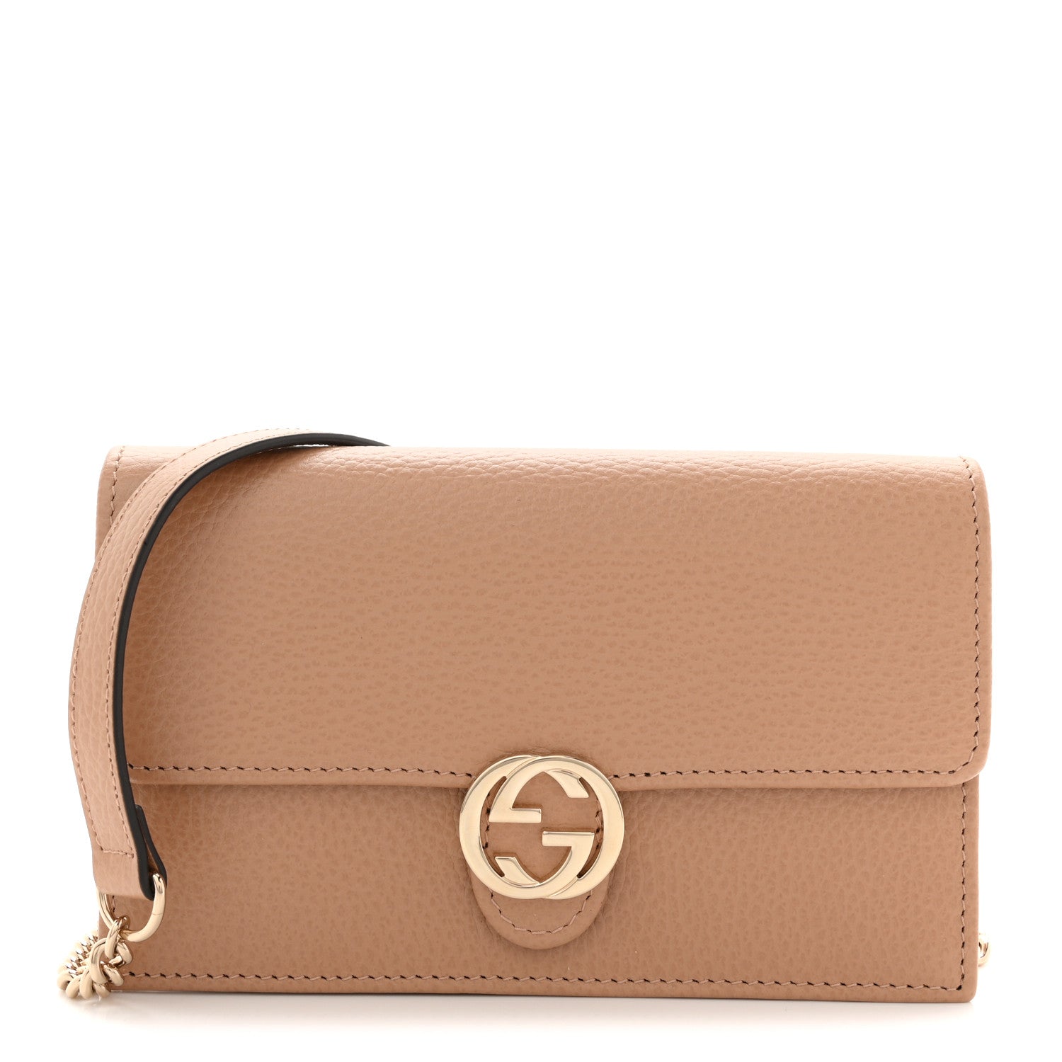 Gucci Dollar Calfskin Interlocking G Chain Wallet Camelia 1878782