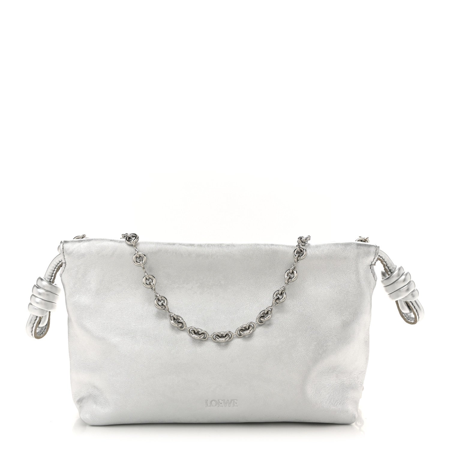 Loewe Metallic Moire Calfskin Mini Chain Flamenco Knot Silver