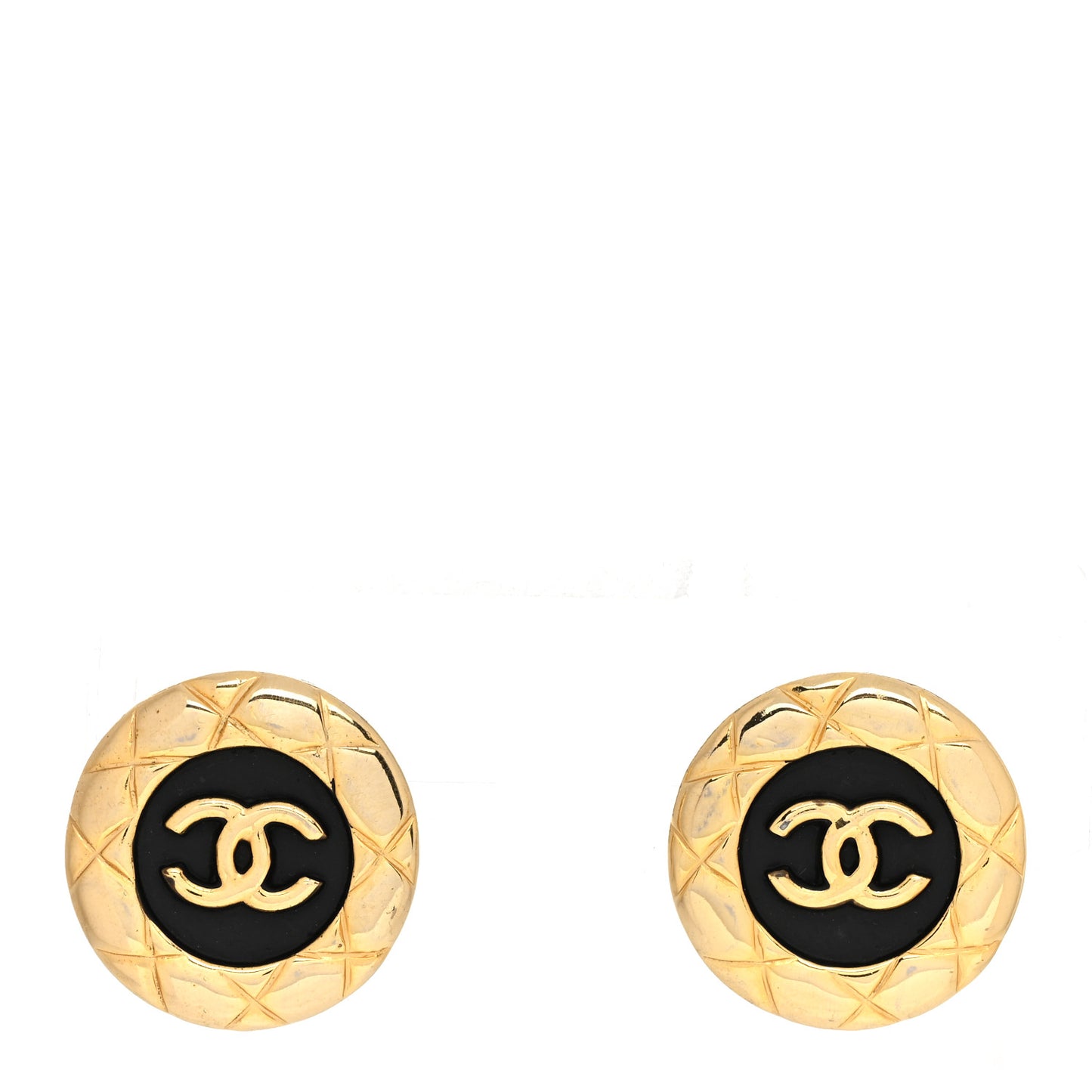 Metal Resin CC Clip On Earrings Black Gold