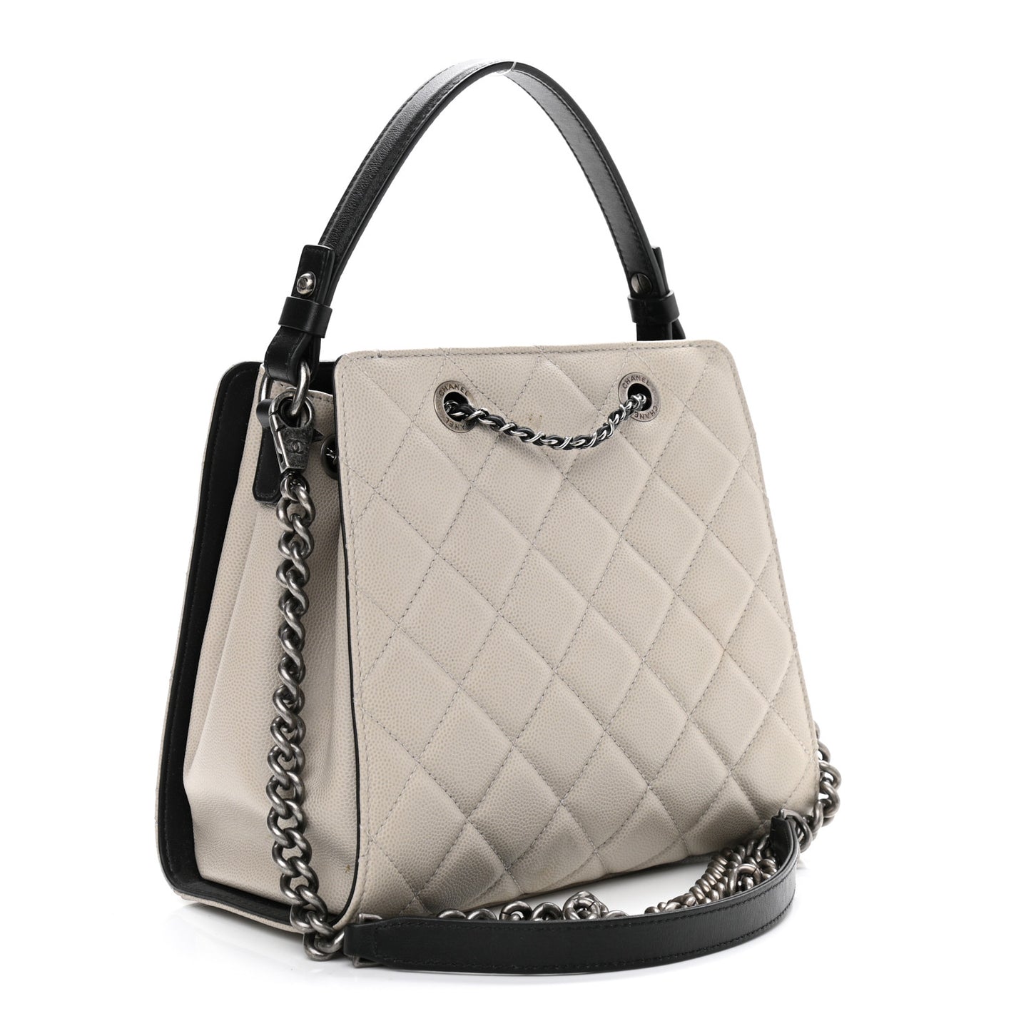 Caviar Quilted Small CC Bucket Bag Grey