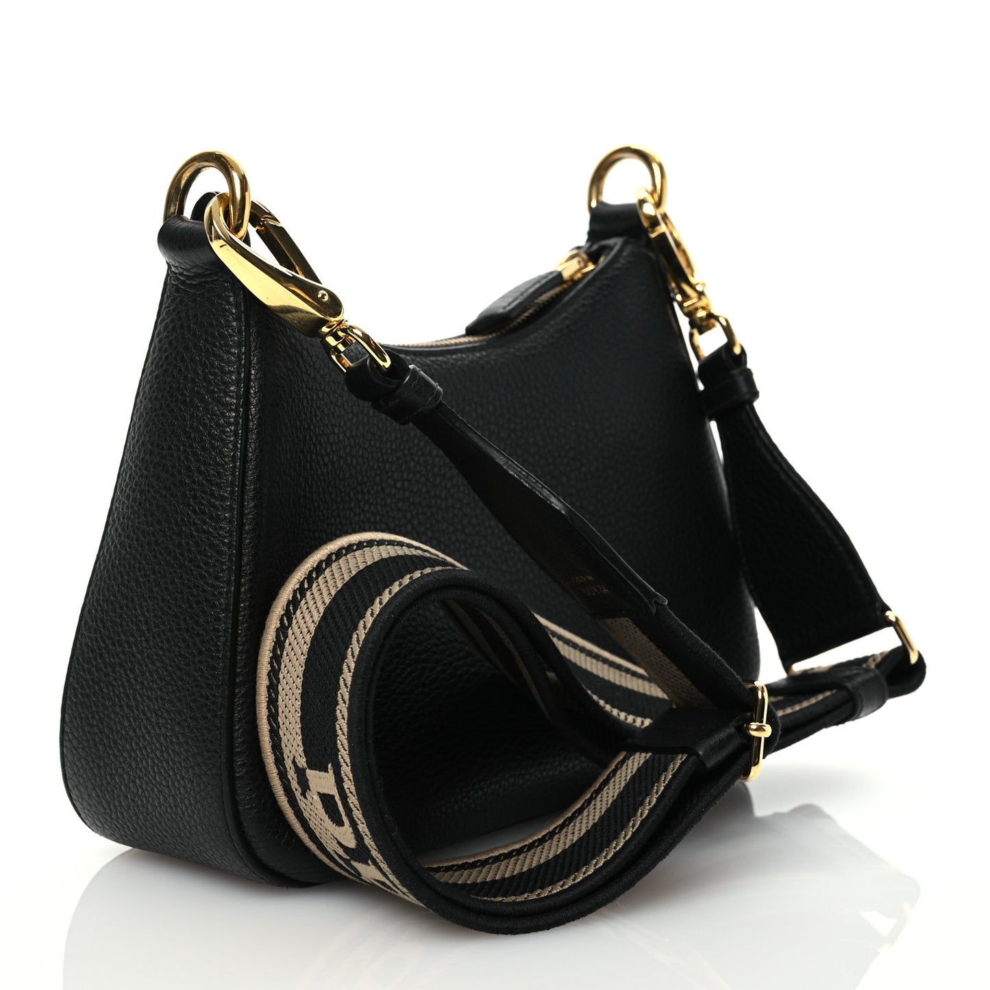 Vitello Daino Soft Zippered Hobo Shoulder Bag Black