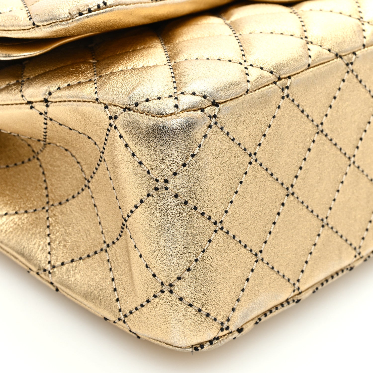 Chanel Metallic Washed Lambskin Quilted Jumbo Double Flap Dark Gold 9 of 11