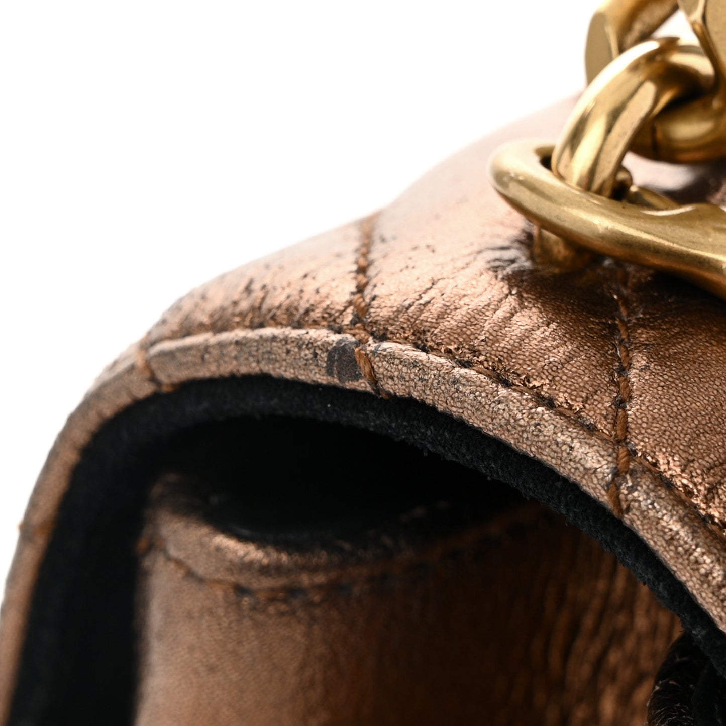Metallic Calfskin Matelasse Chevron Monogram Medium College Bag Bronze