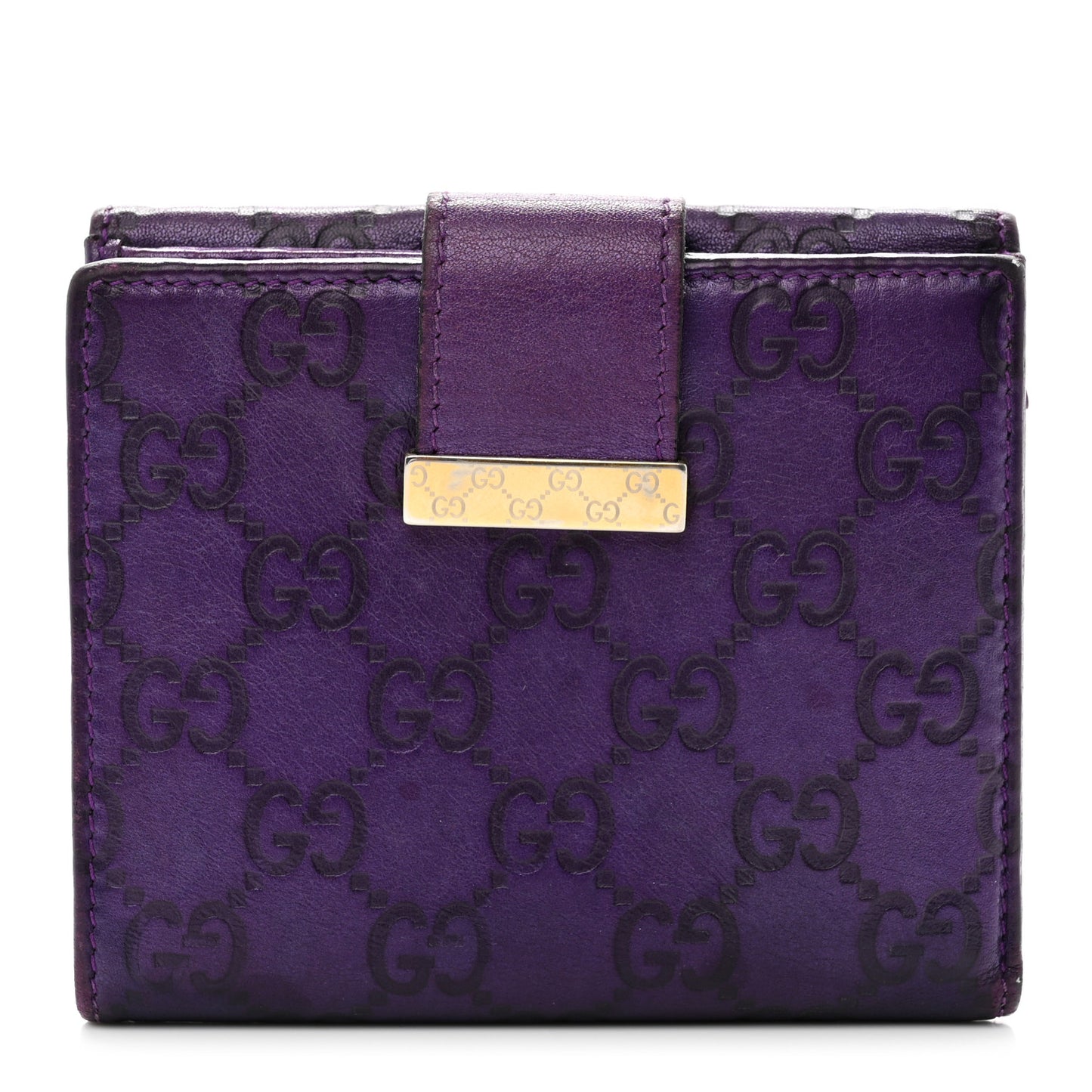 Metallic Soft Guccissima Icon Bar French ID Wallet Purple