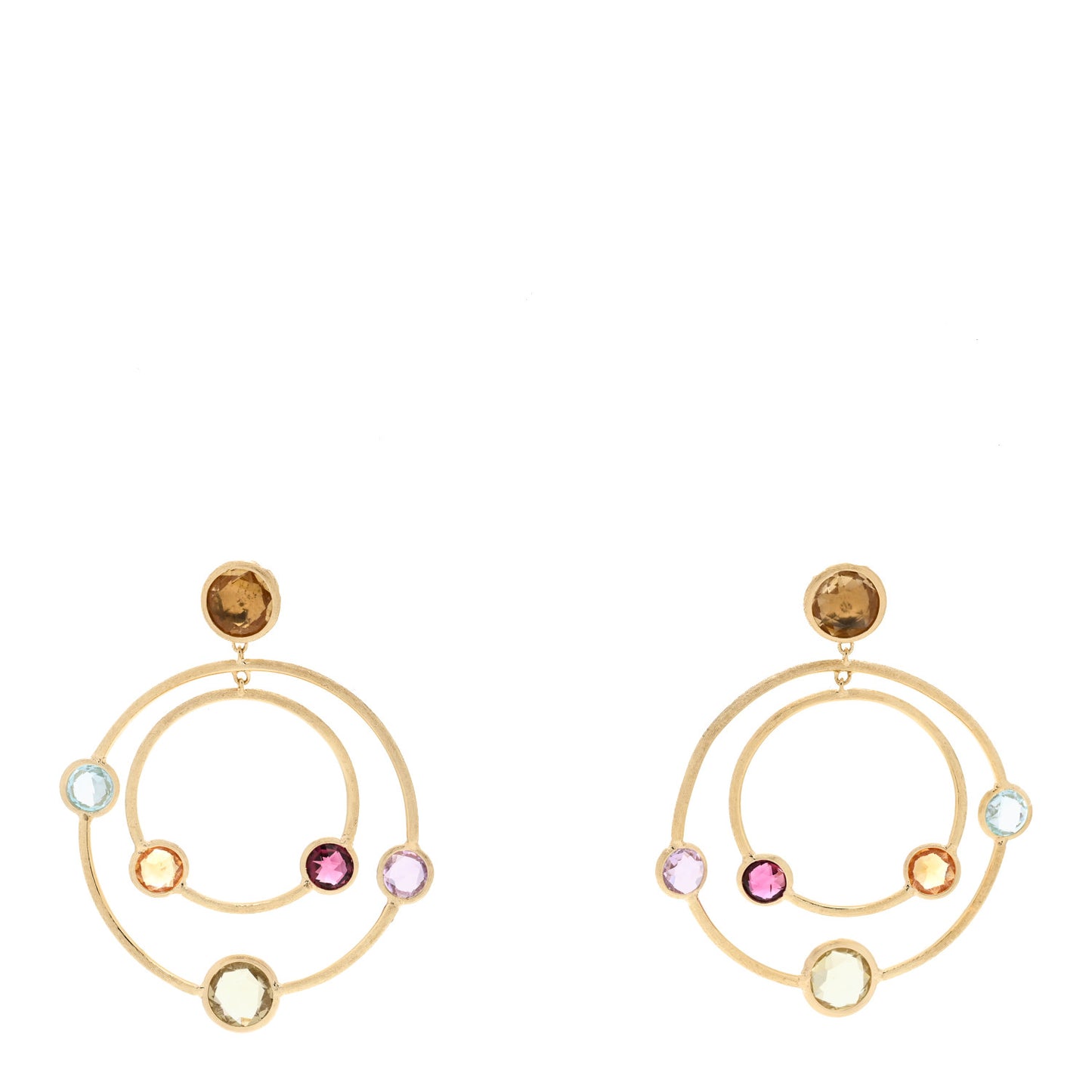 18K Yellow Gold Multi Gemstone Jaipur Color Drop Hoop Earrings