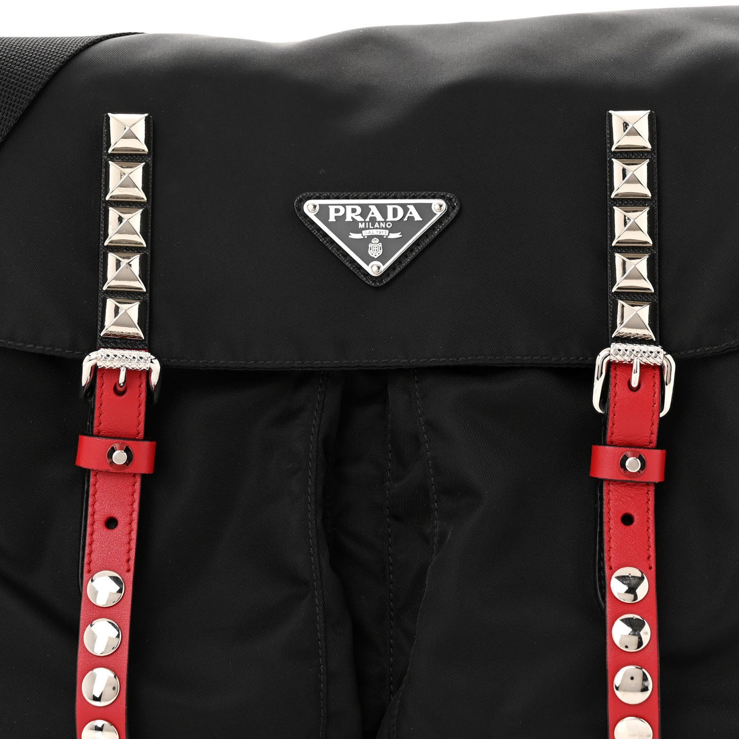 Nylon New Vela Studded Messenger Black Fuoco