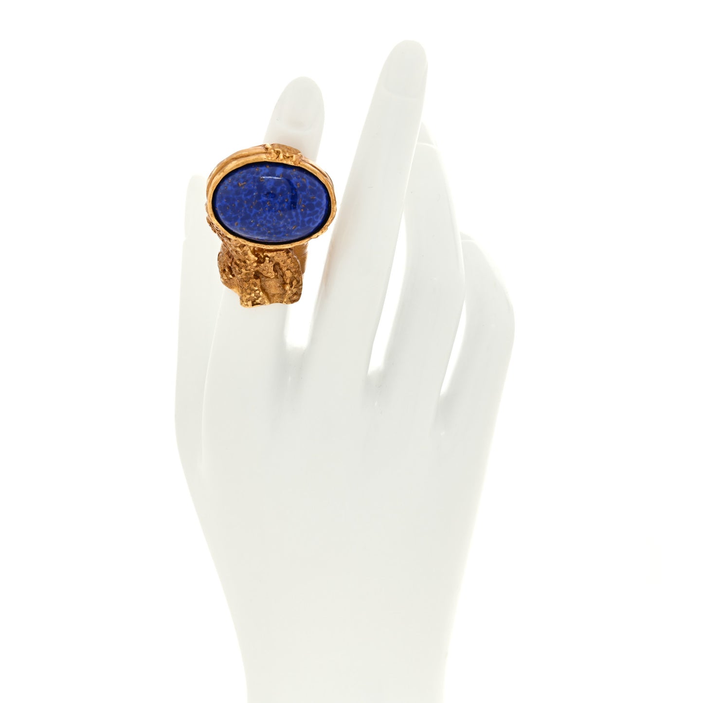 Glass Cabochon Arty Ovale Ring 52/6 Gold Blue