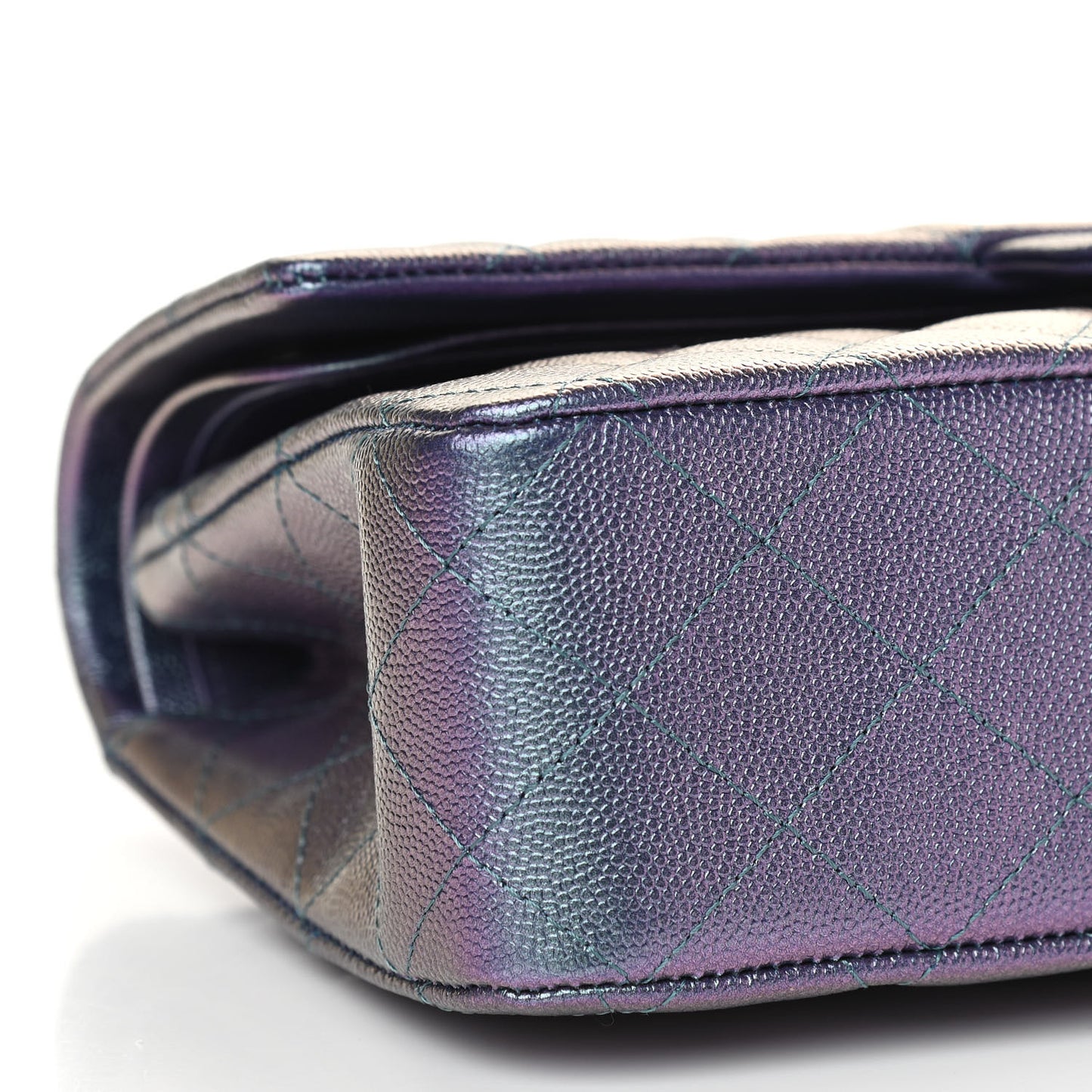 Iridescent Caviar Quilted Medium Double Flap Dark Blue