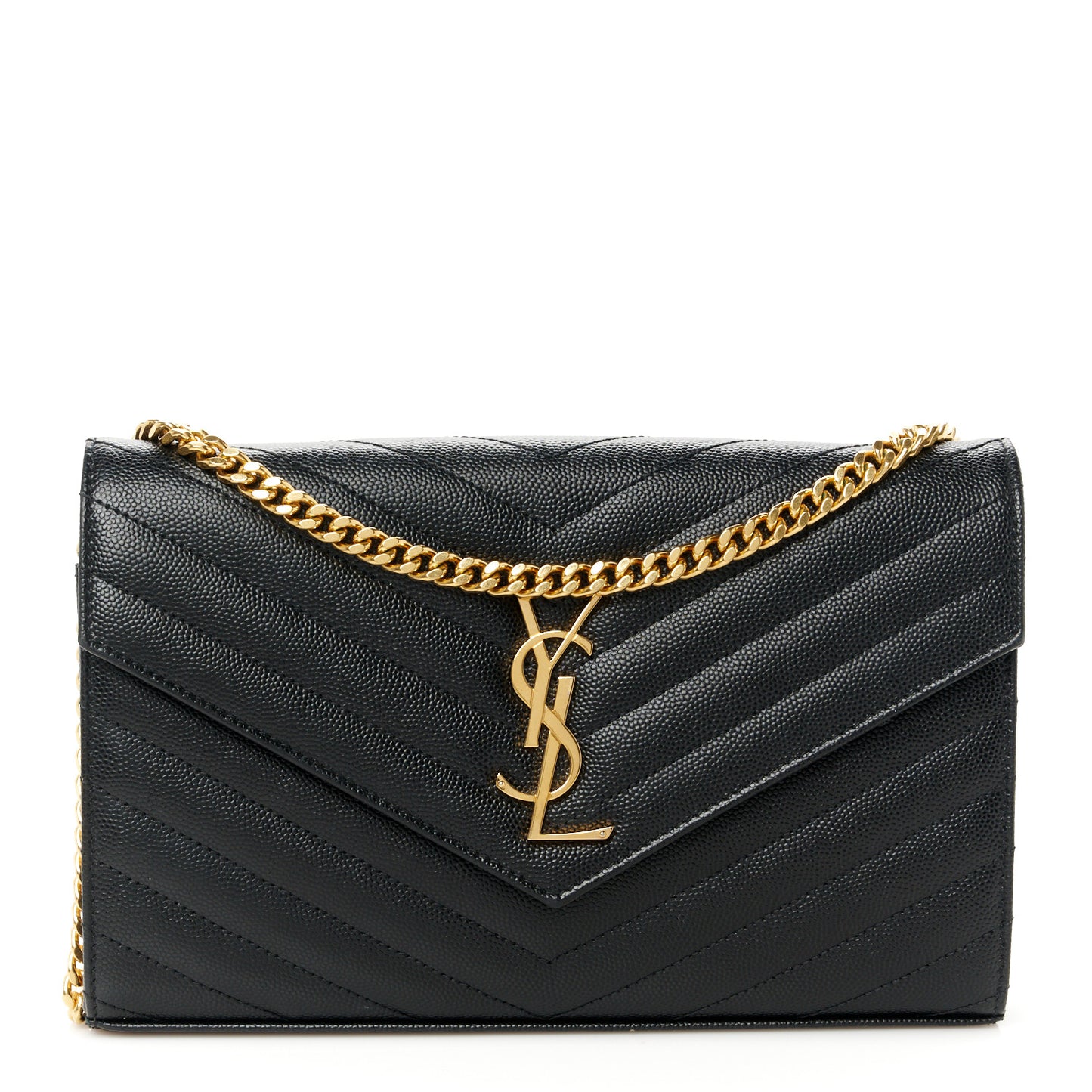 Grain De Poudre Matelasse Chevron Monogram Chain Wallet Black