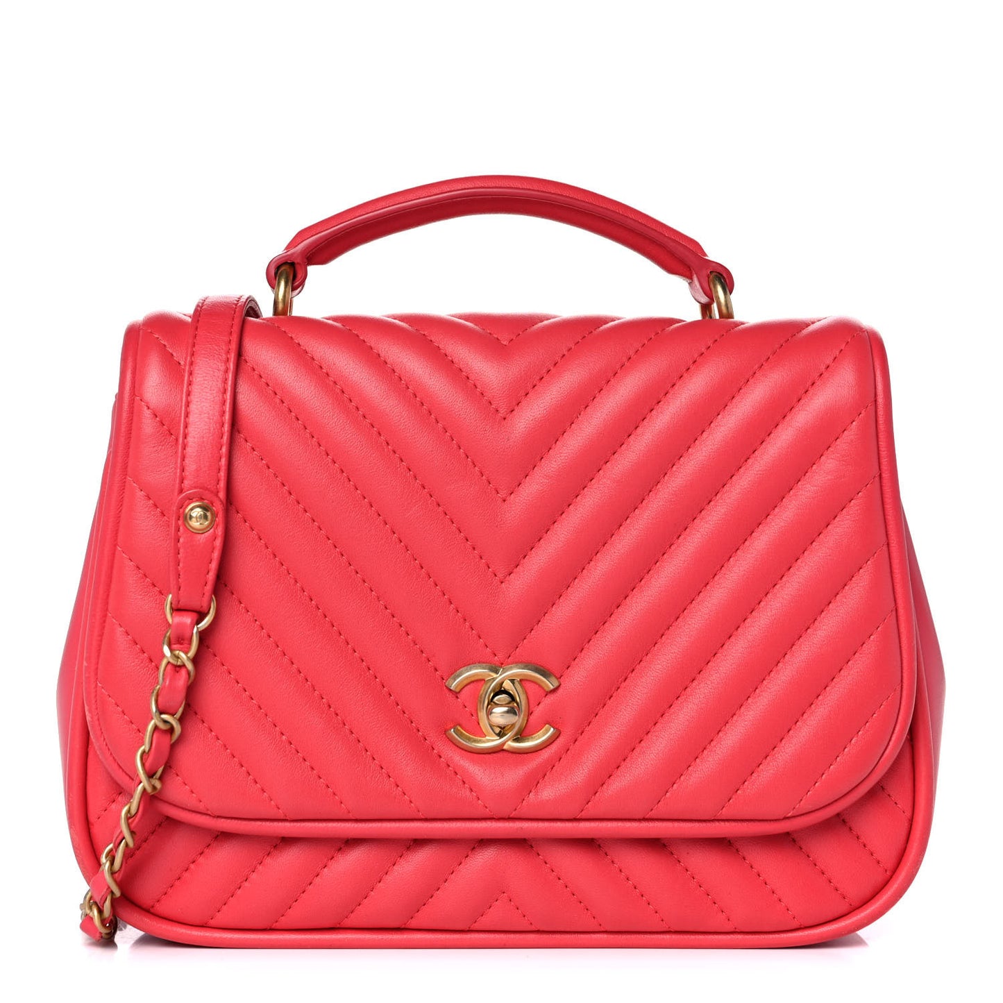 Lambskin Reverse Chevron Quilted Round Top Handle Flap Red
