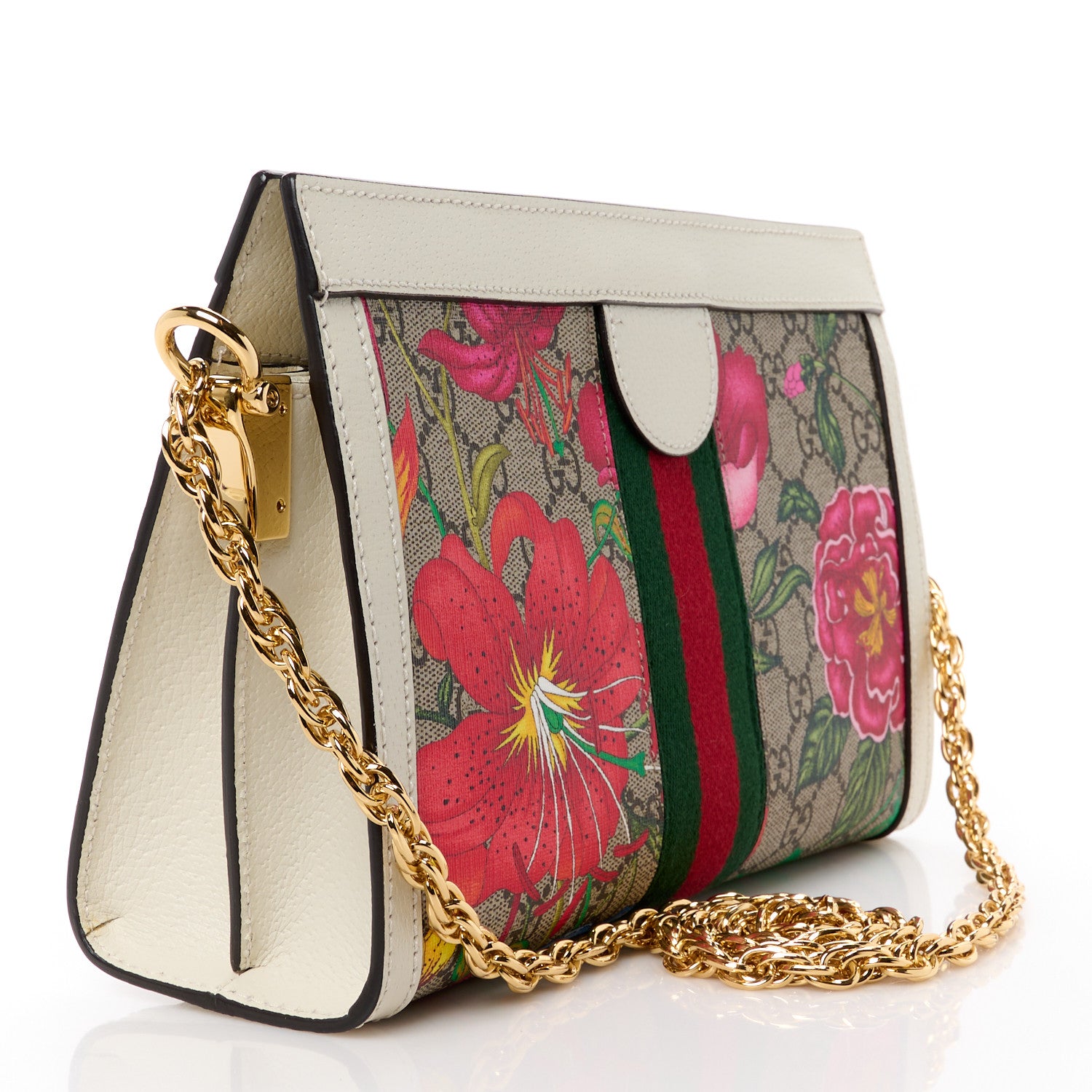 Gucci GG Supreme Monogram Flora Web Small Ophidia Chain Shoulder Bag White 3 of 12