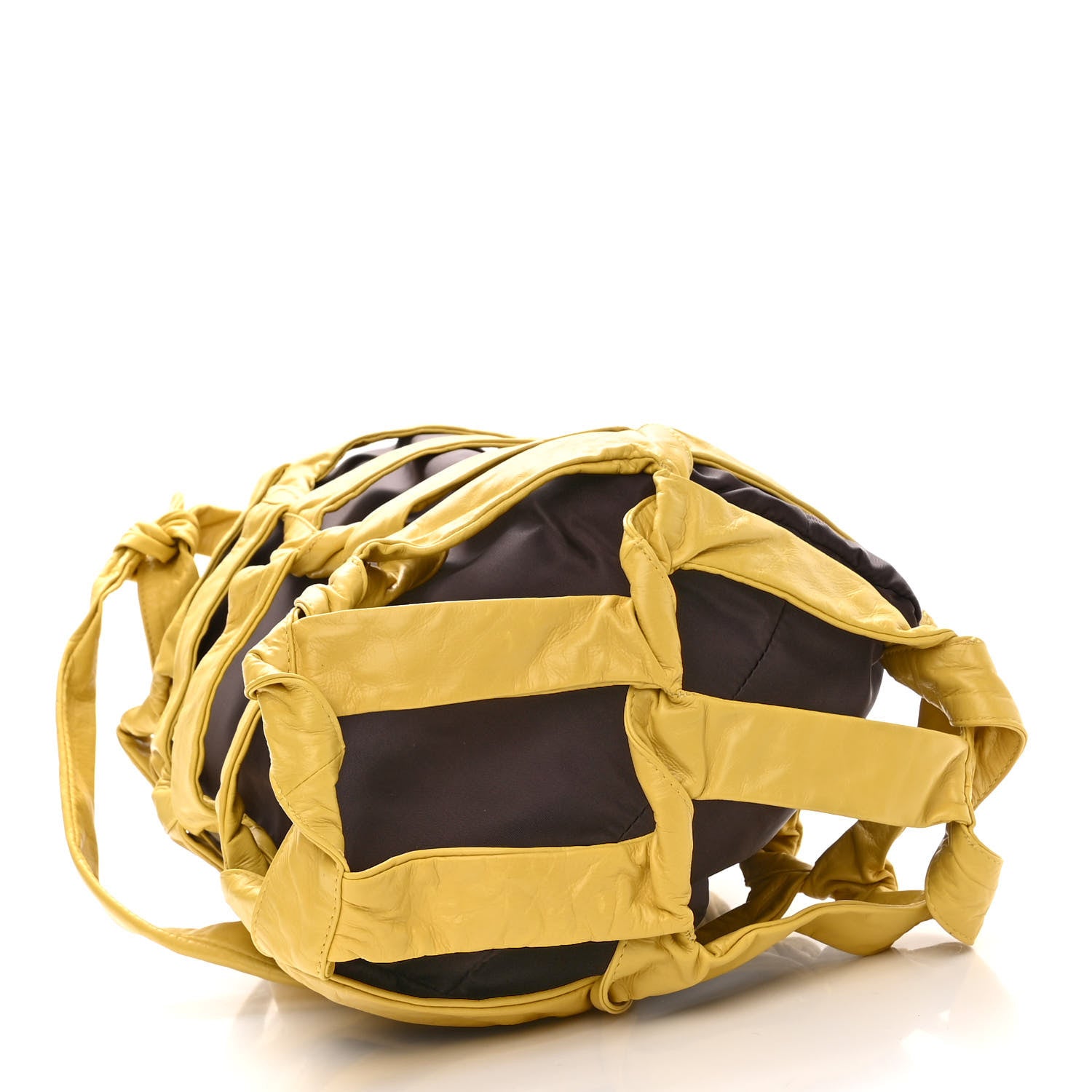 Bottega Veneta Nylon Calfskin Woven BV Tape Bucket Bag Brown Yellow 4 of 10