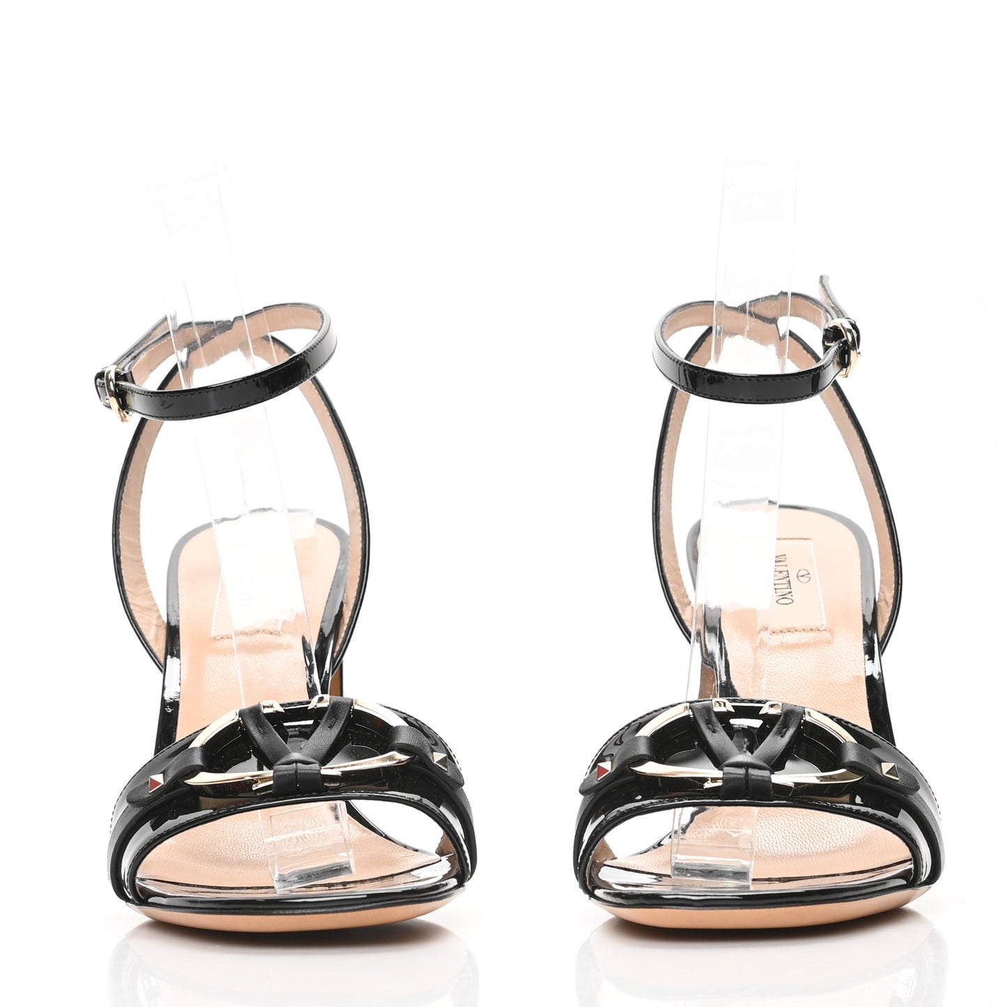 Patent V-Rivet Ankle Strap 90mm Sandals 37.5 Black