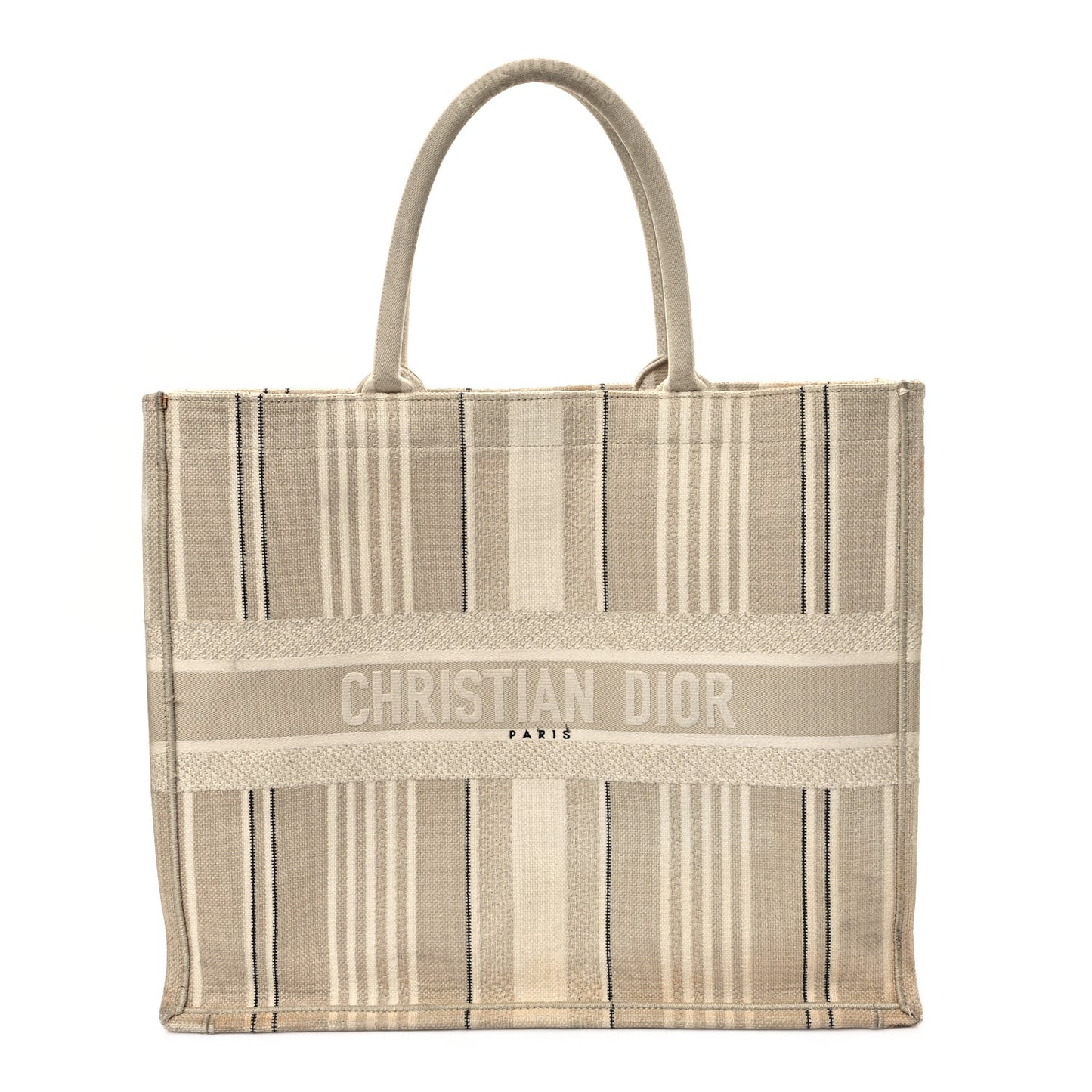 Canvas Embroidered Large Stripes Book Tote Beige