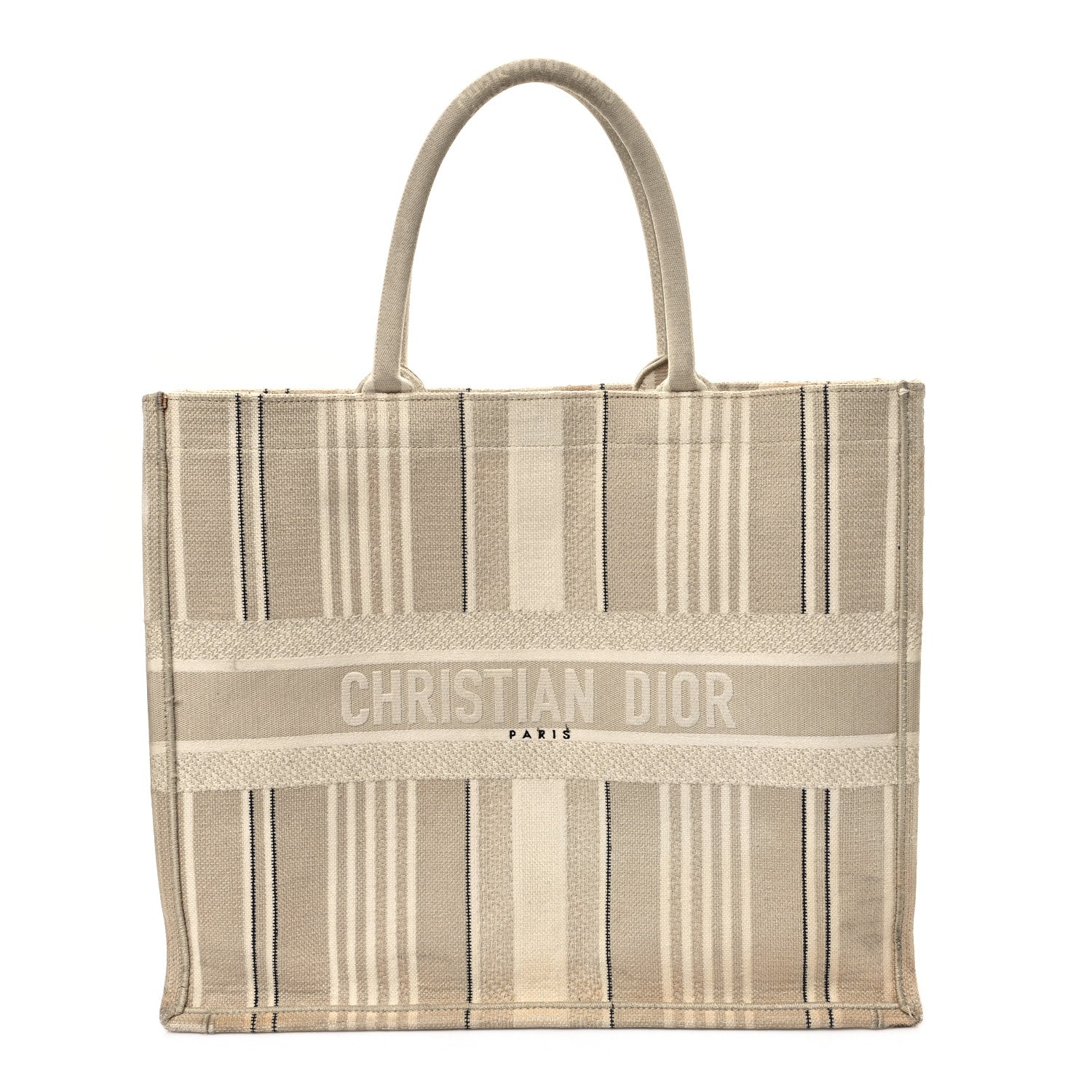 Christian Dior Canvas Embroidered Large Stripes Book Tote Beige 1 of 14