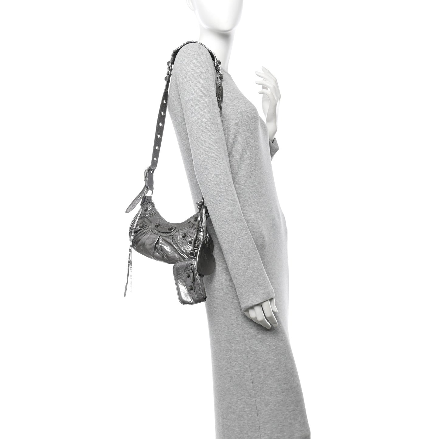 Metallic Agneau Arena Le Cagole Shoulder Bag XS Silver