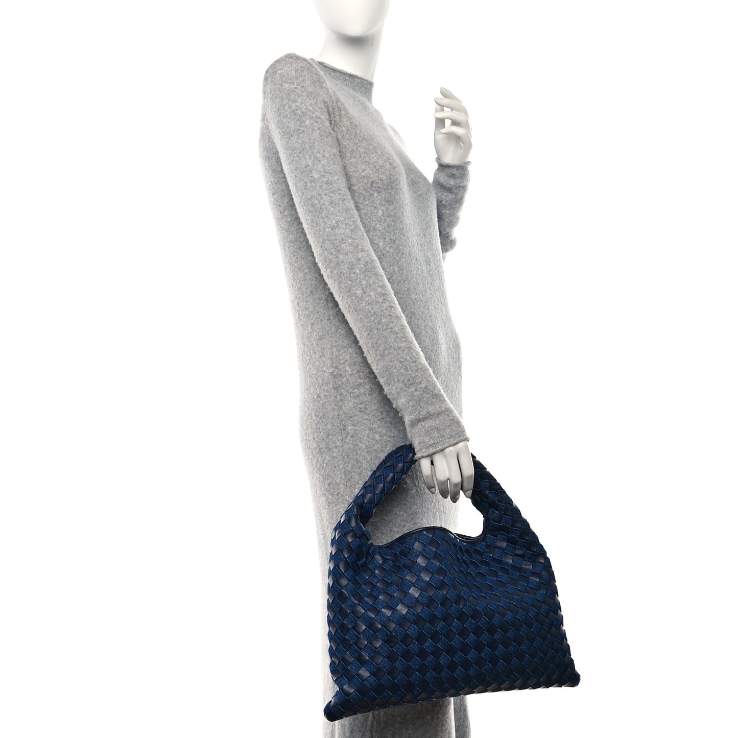 Denim Calfskin Intrecciato Small Hop Abyss Indigo