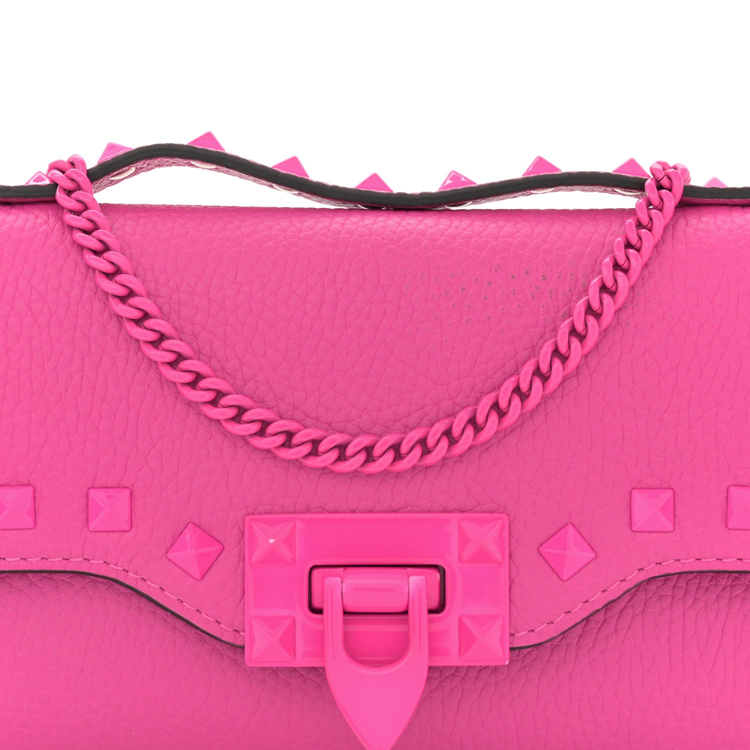 Valentino Garavani Pebbled Calfskin Enamel Monochrome Rockstud Flip Lock Flip Lock Wallet On Chain  Pink PP 7 of 11