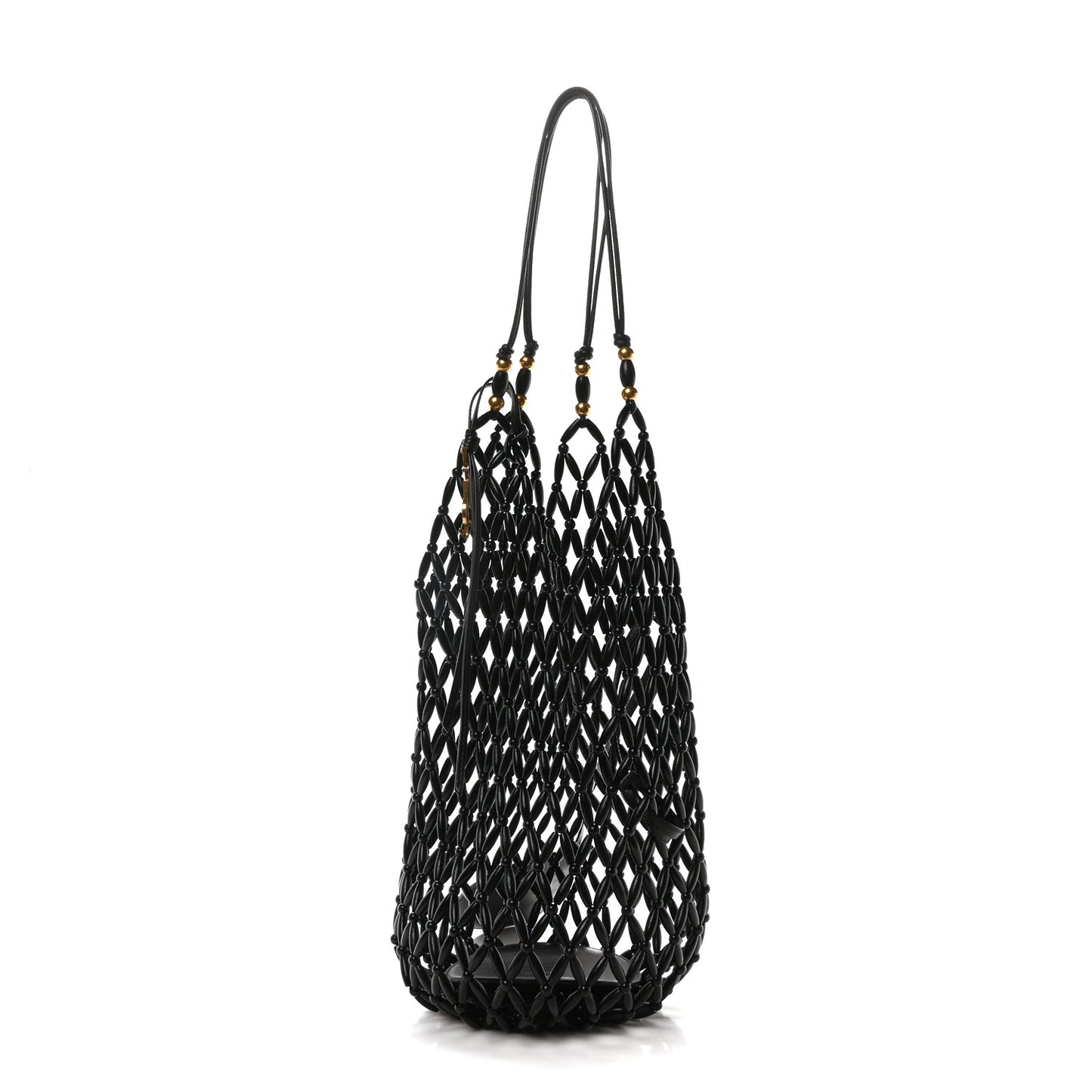 Wood Beaded Hobo Bag Black