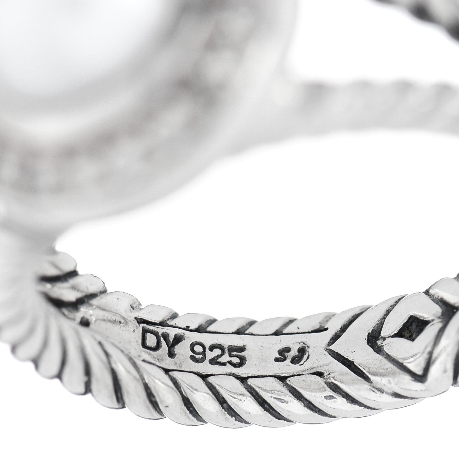 David Yurman Sterling Silver Diamond Pearl 8mm Petite Cerise Ring 54 6.75 5 of 5