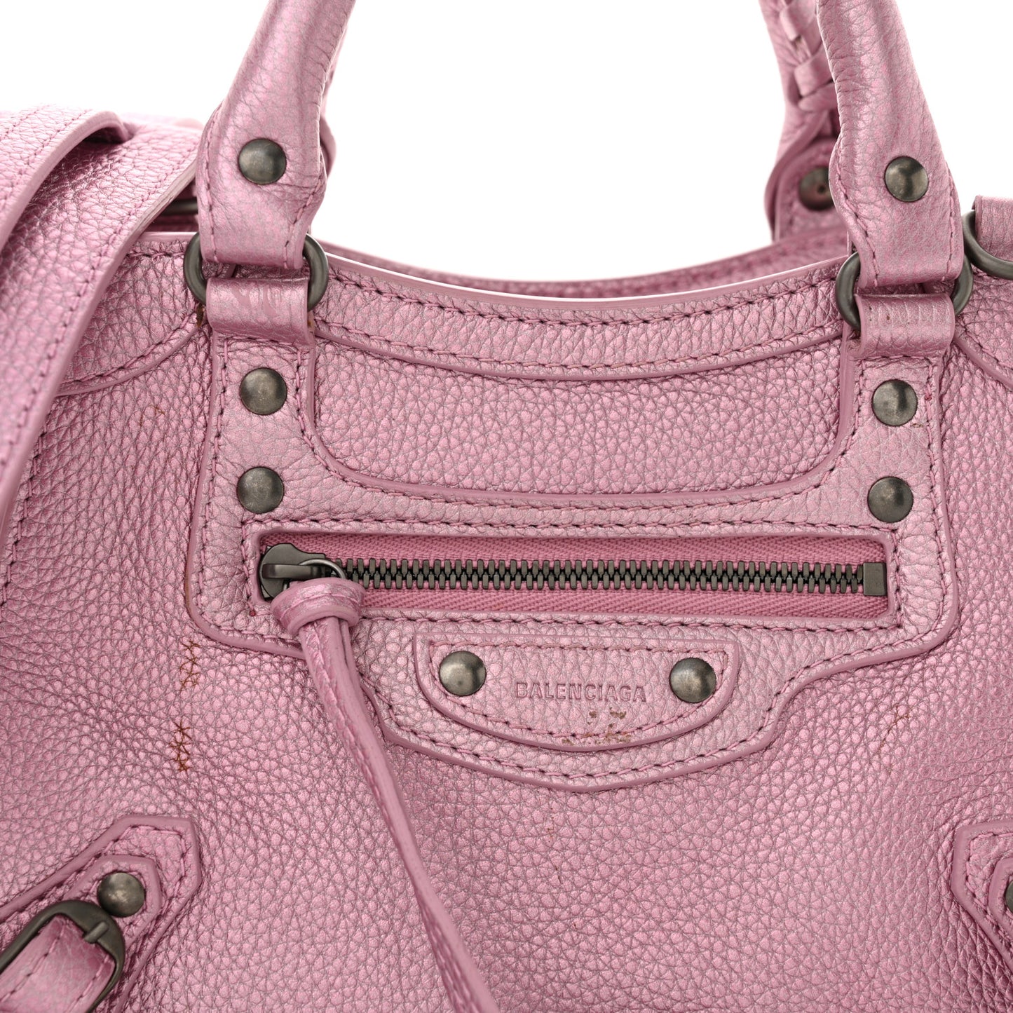 Metallic Grained Calfskin Neo Classic Silver Hardware Mini City Pink